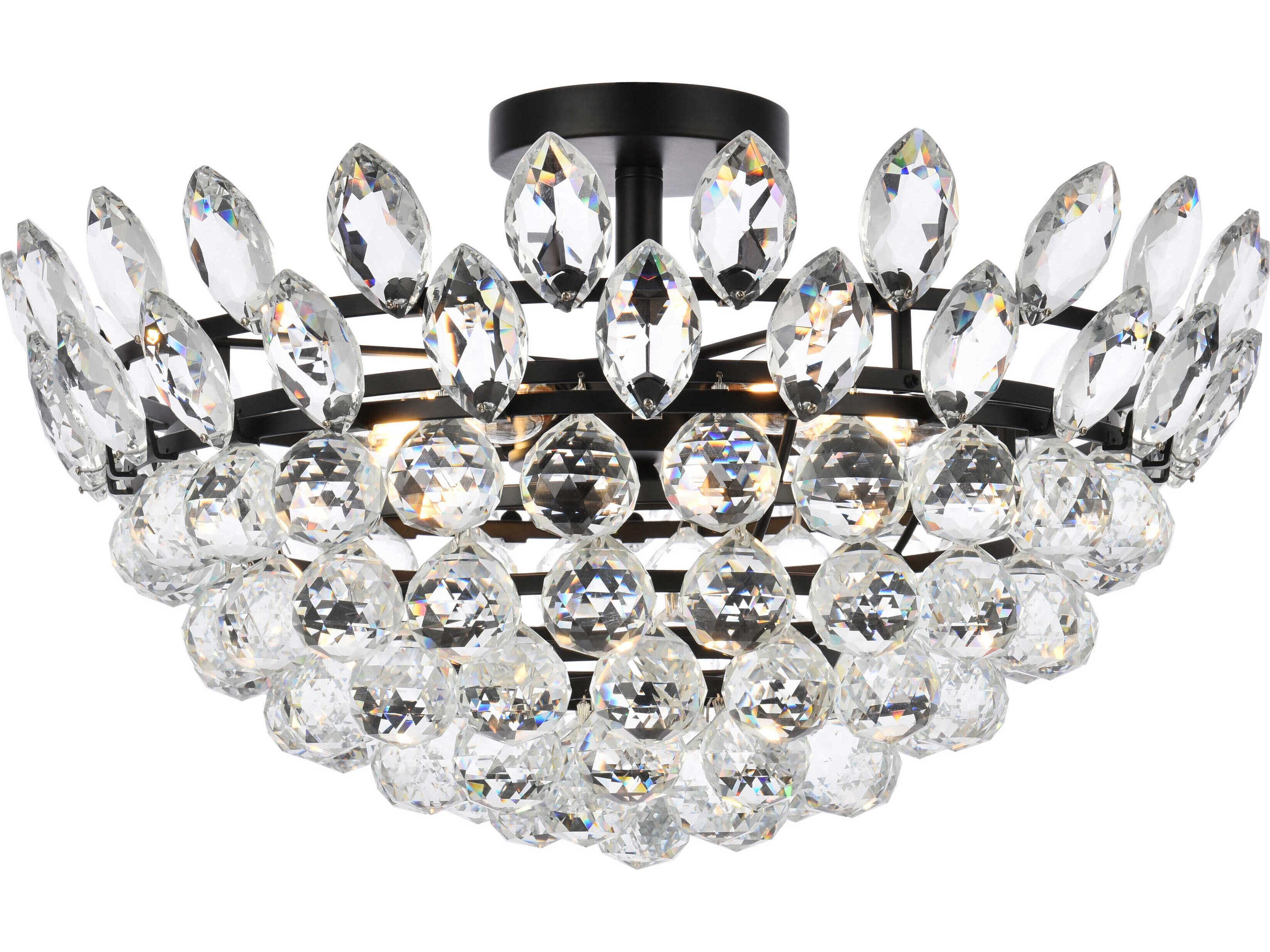 Emilia 5-Light Black Crystal Semi Flush Mount