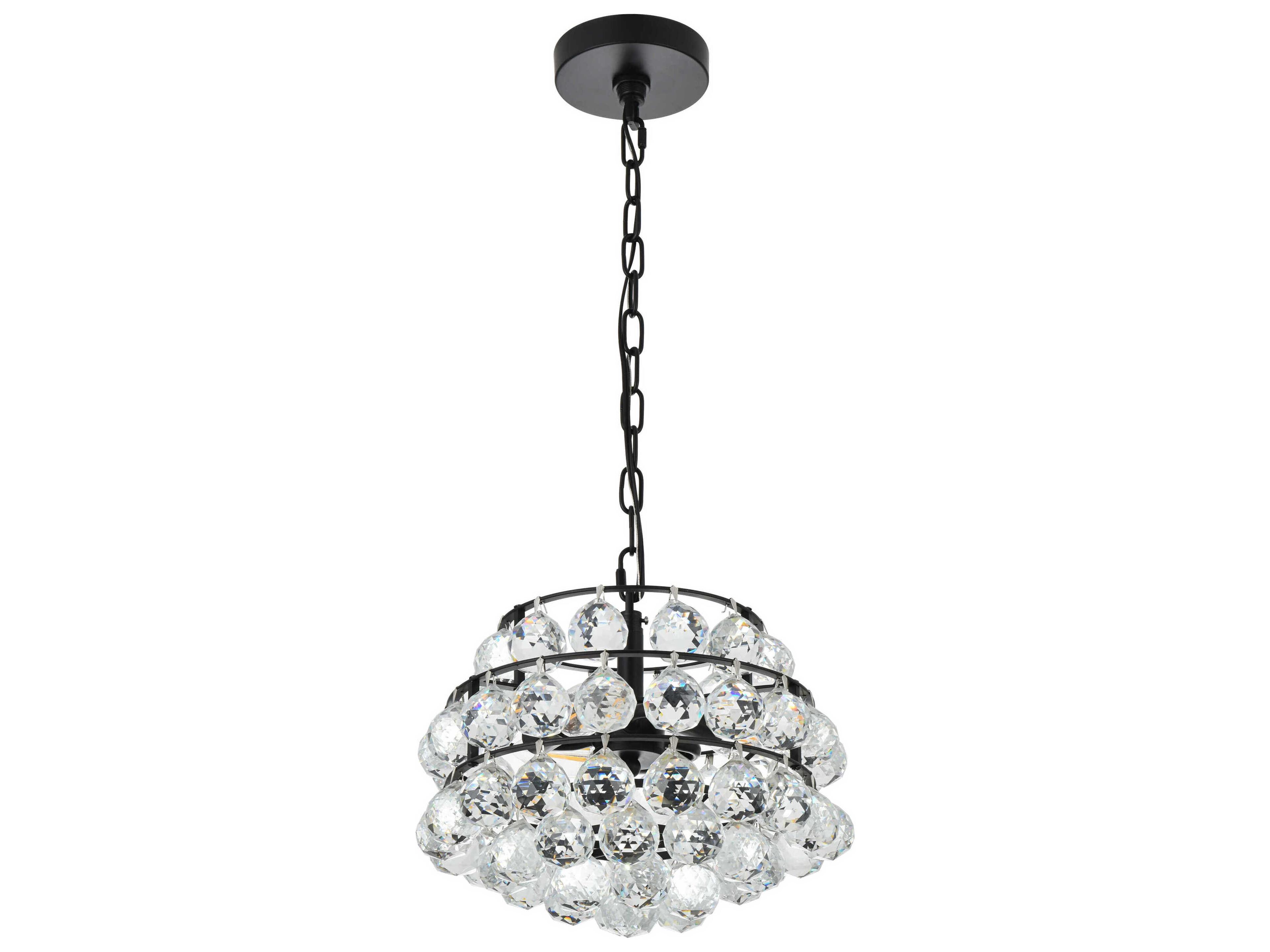 Elegant Lighting Savannah 3-Light Black Crystal Mini Pendant