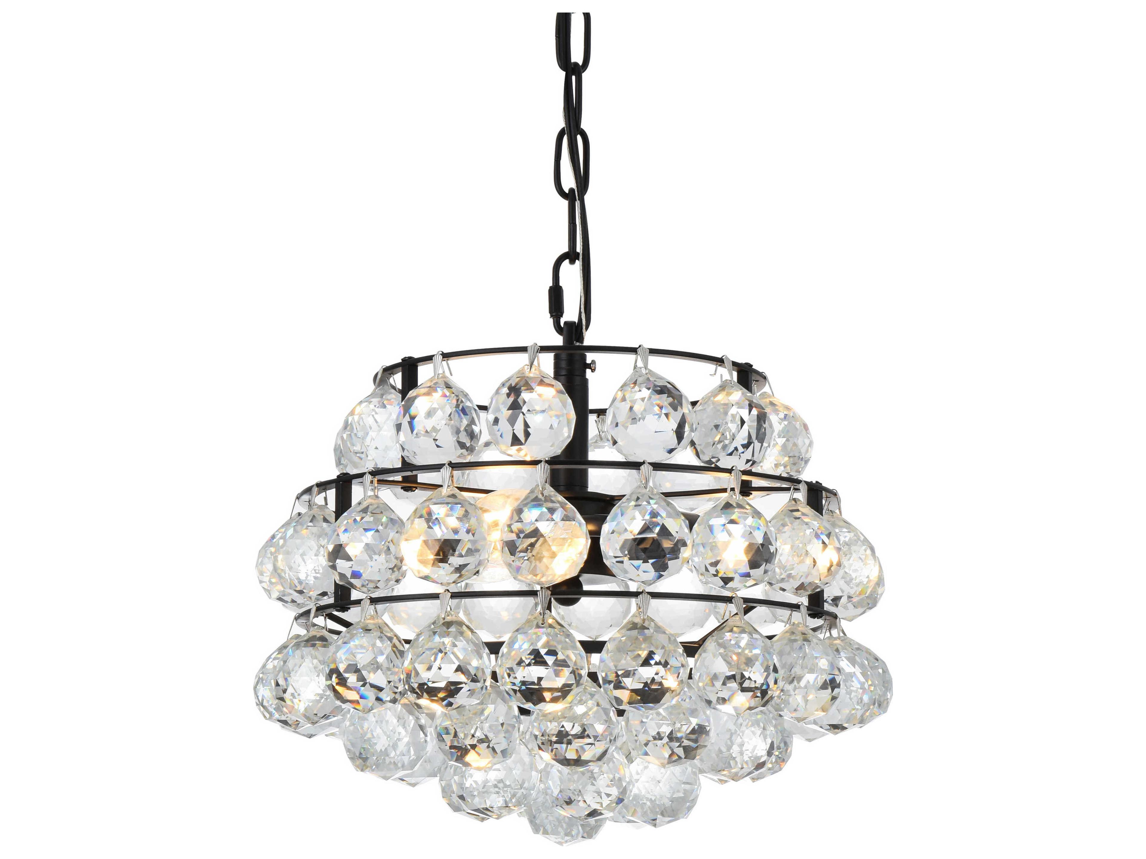 Elegant Lighting Savannah 3-Light Black Crystal Mini Pendant