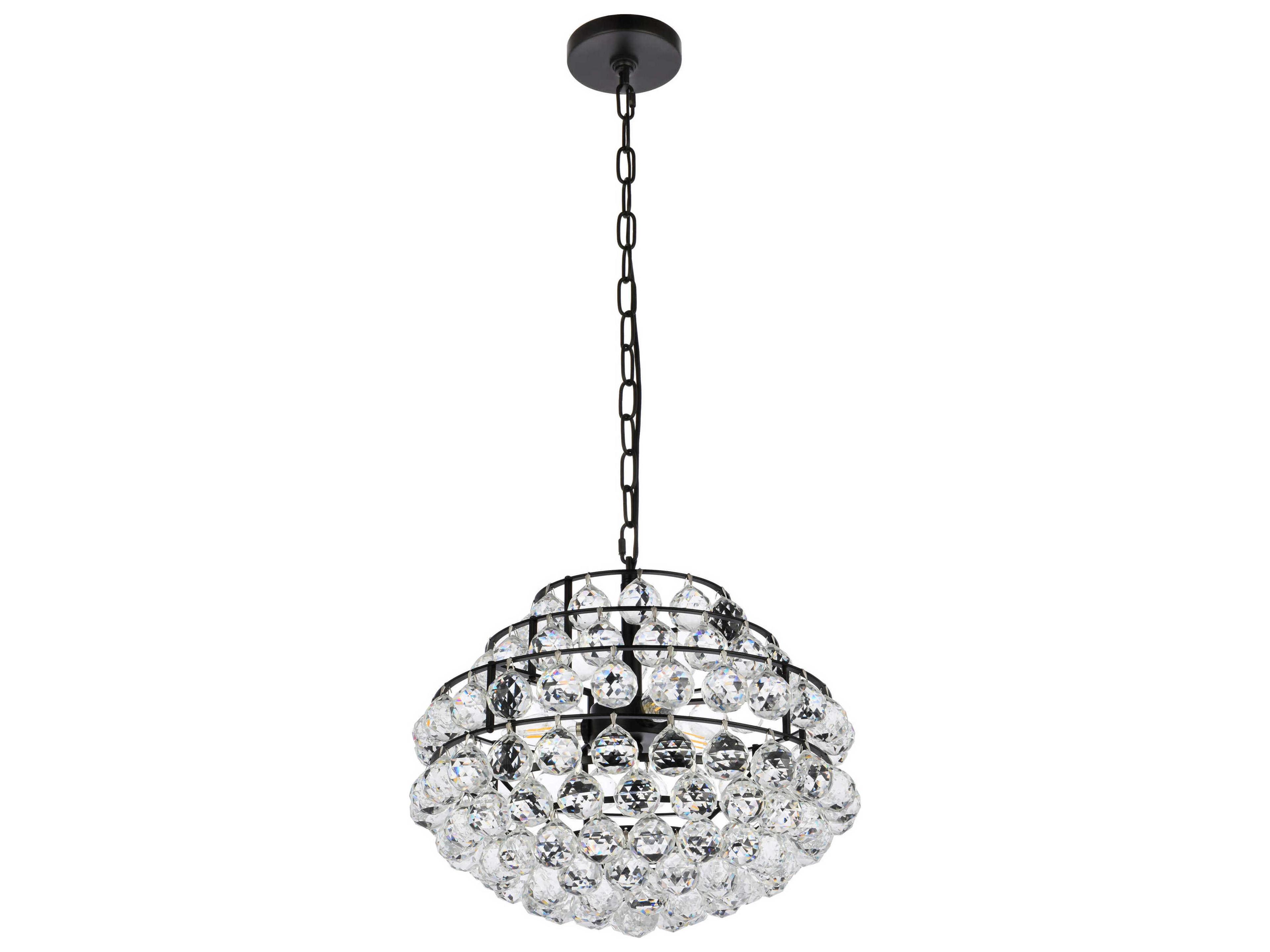 Elegant Lighting Savannah 3-Light Black Crystal Pendant