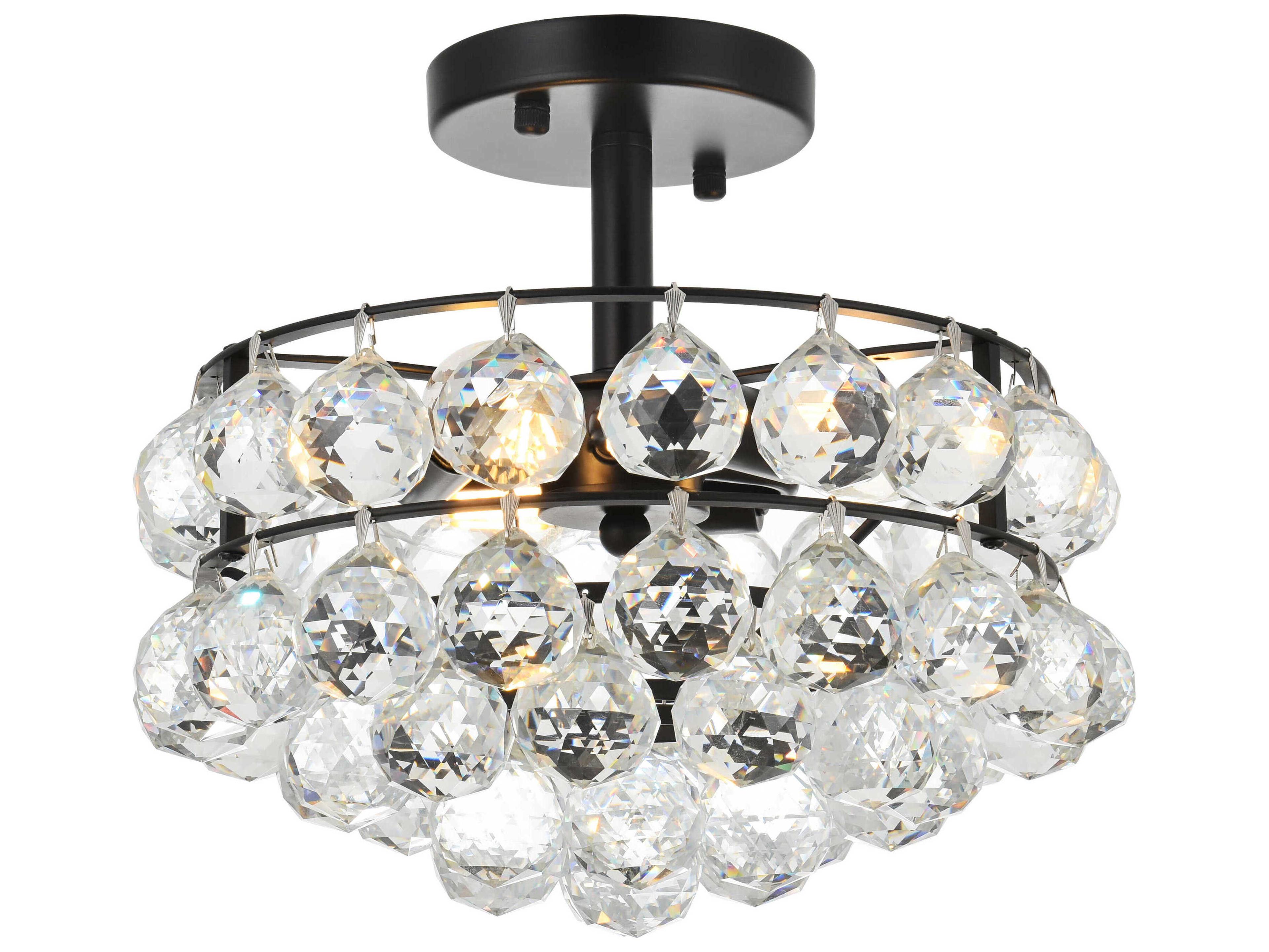 Elegant Lighting Savannah 3-Light Black Crystal Semi Flush Mount