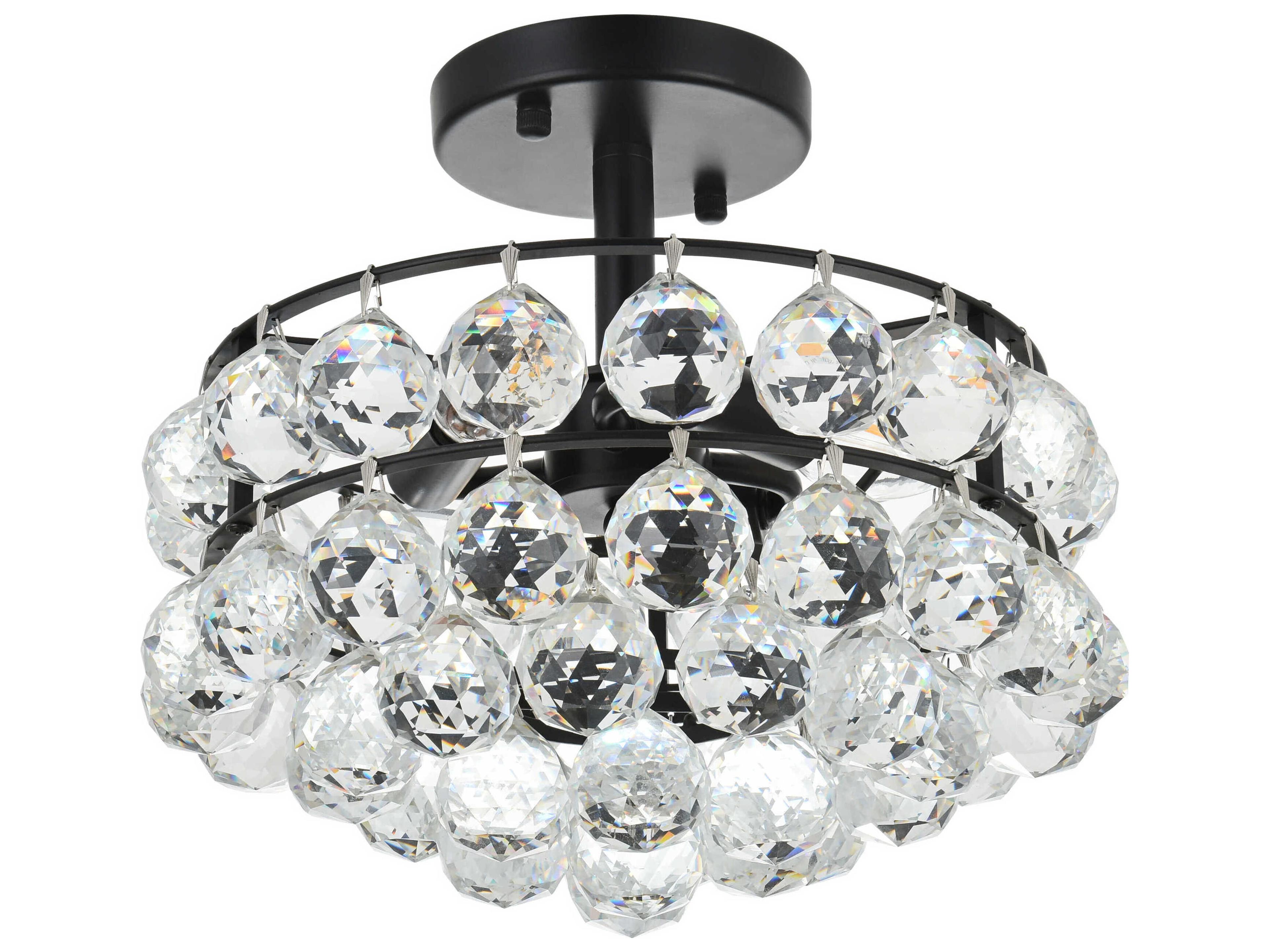 Elegant Lighting Savannah 3-Light Black Crystal Semi Flush Mount