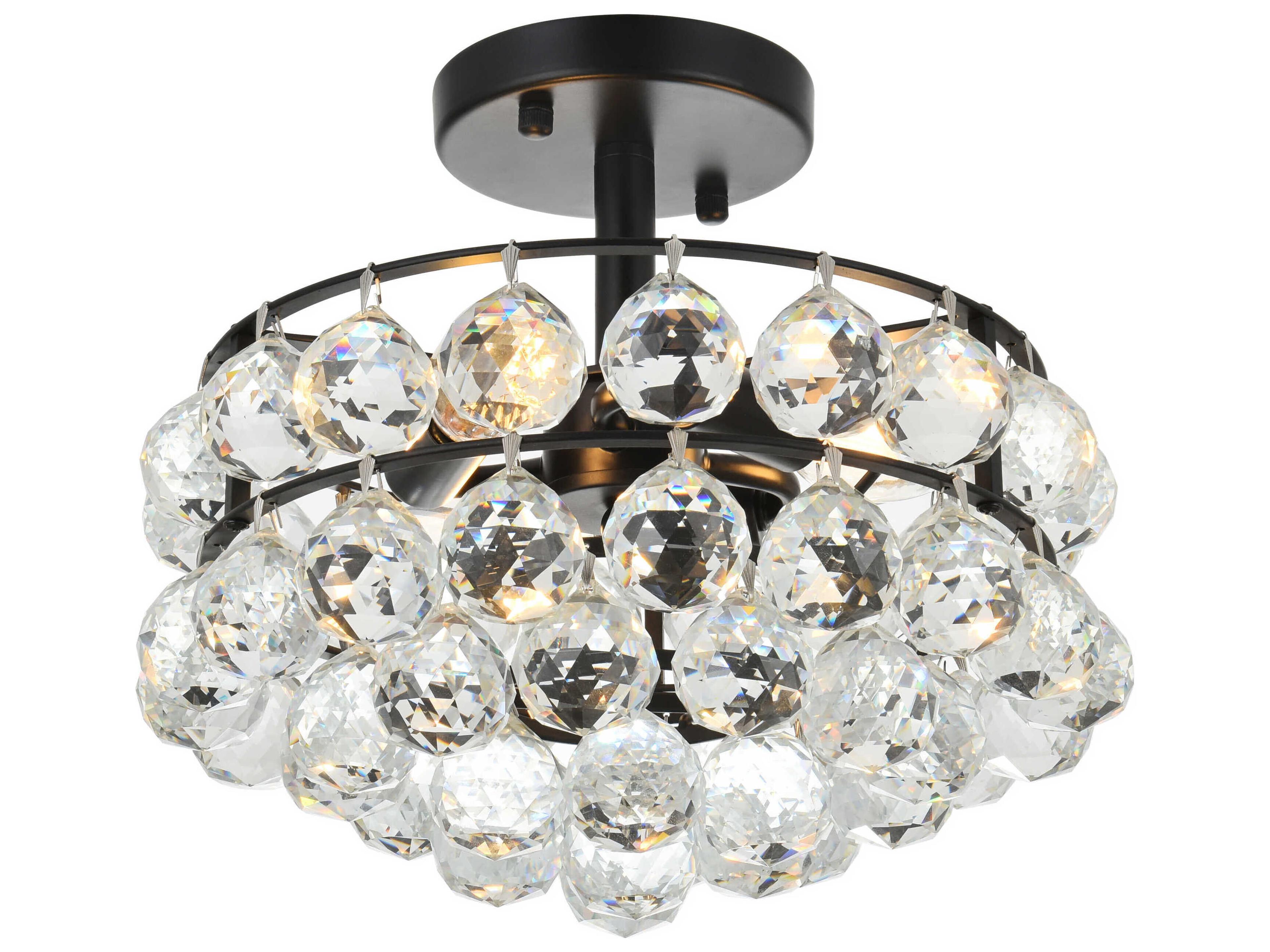 Elegant Lighting Savannah 3-Light Black Crystal Semi Flush Mount