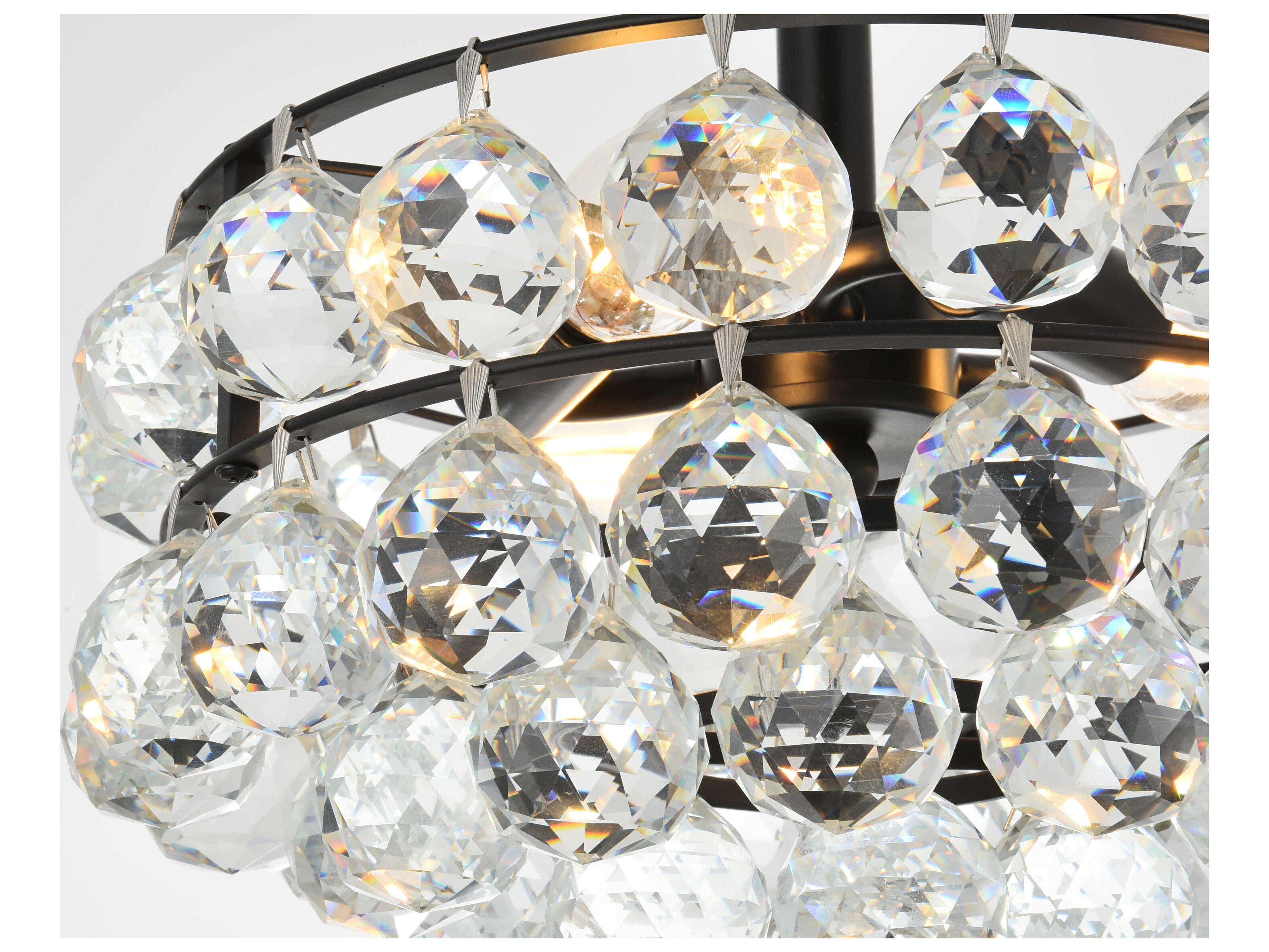 Elegant Lighting Savannah 3-Light Black Crystal Semi Flush Mount