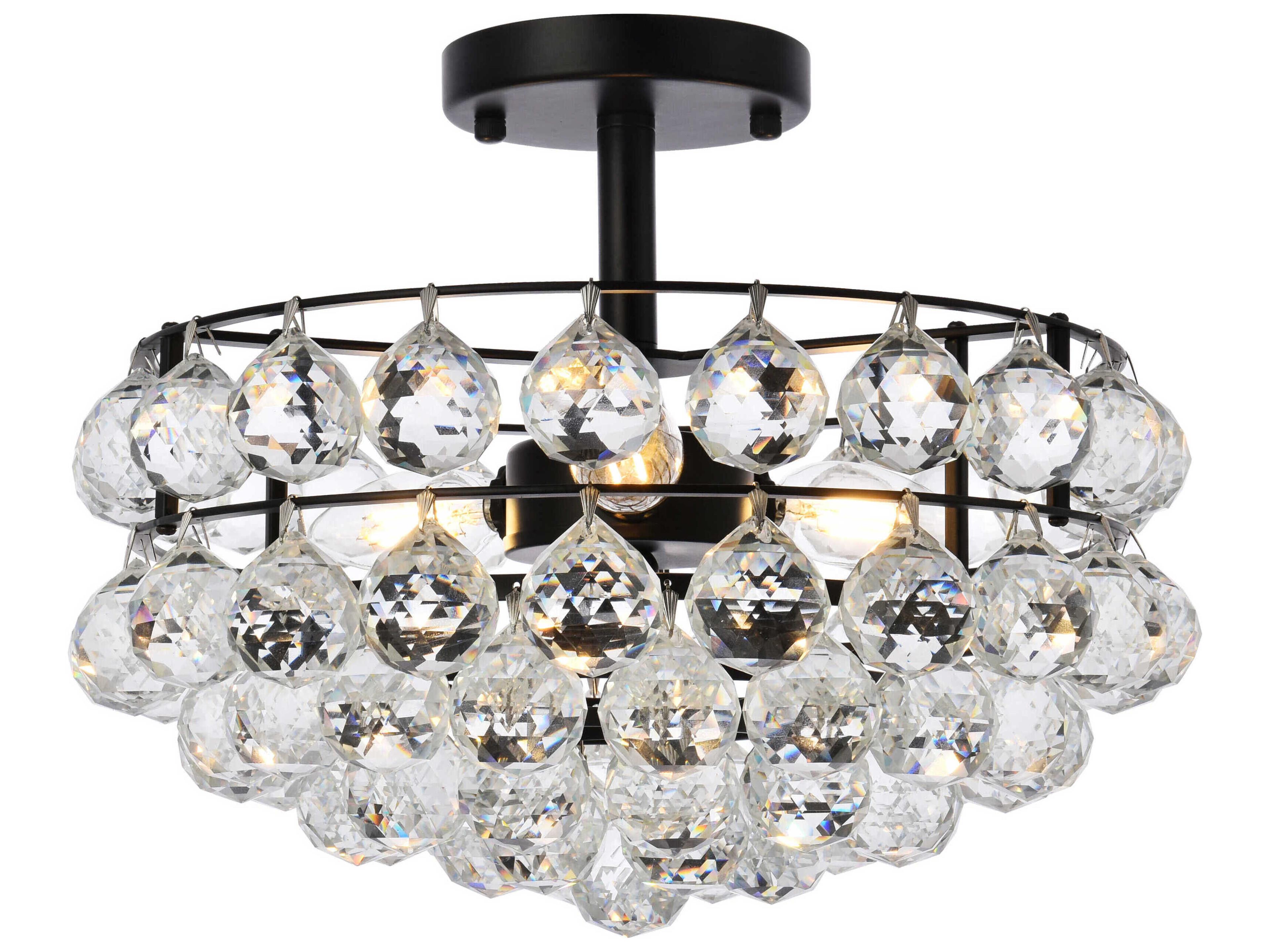 Savannah 3-Light Black Crystal Semi Flush Mount