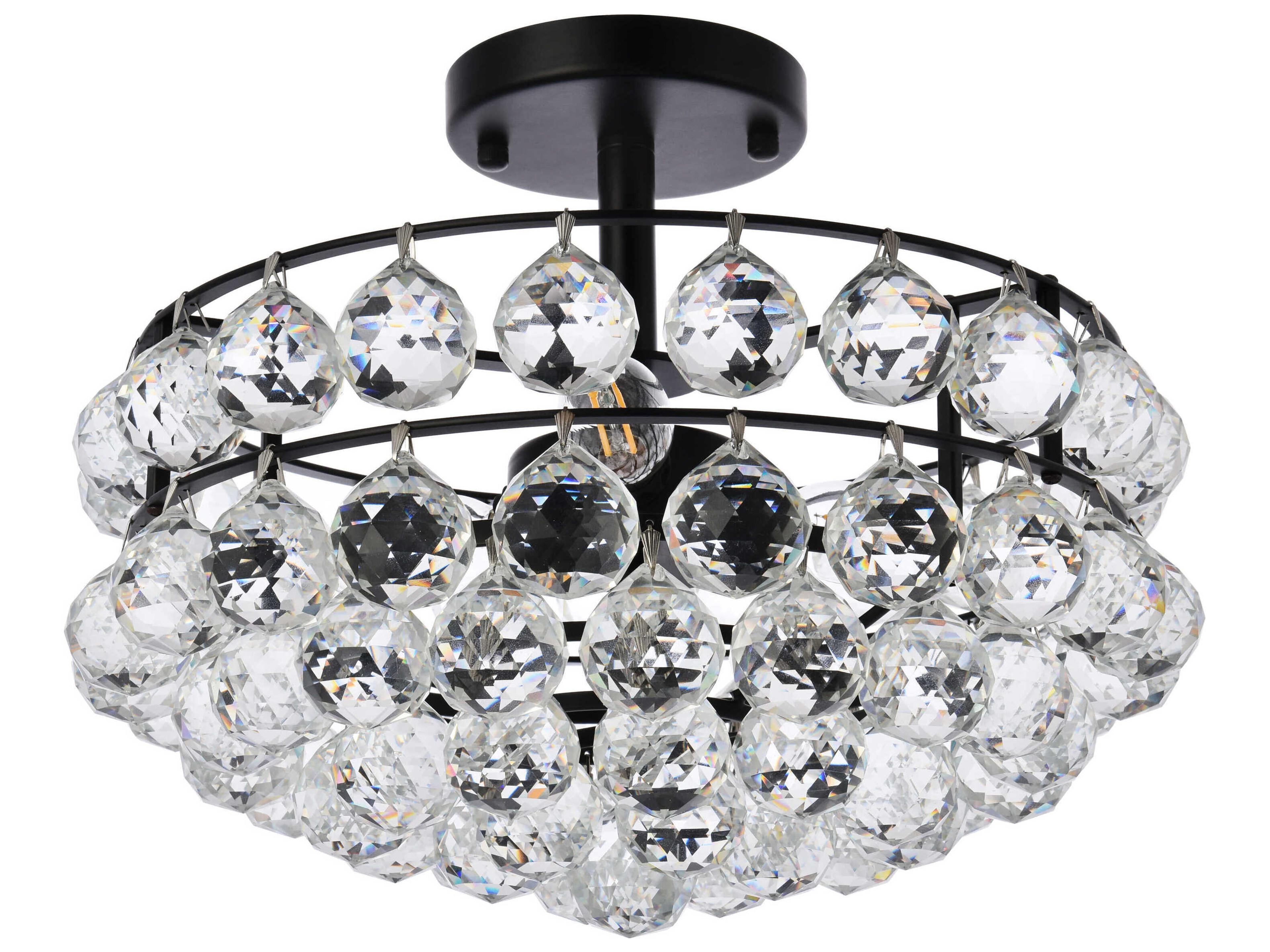 Elegant Lighting Savannah 3-Light Black Crystal Semi Flush Mount