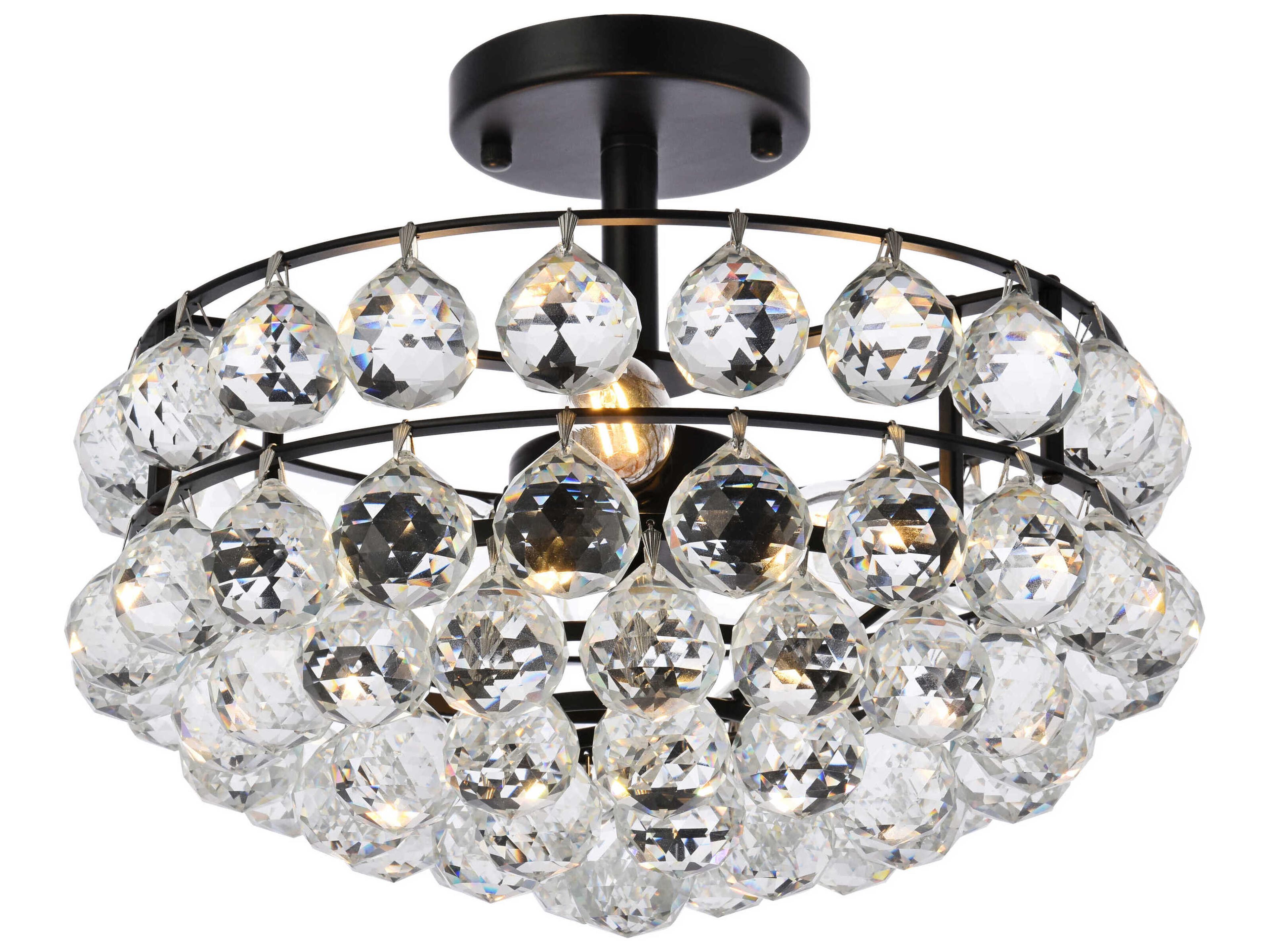 Elegant Lighting Savannah 3-Light Black Crystal Semi Flush Mount
