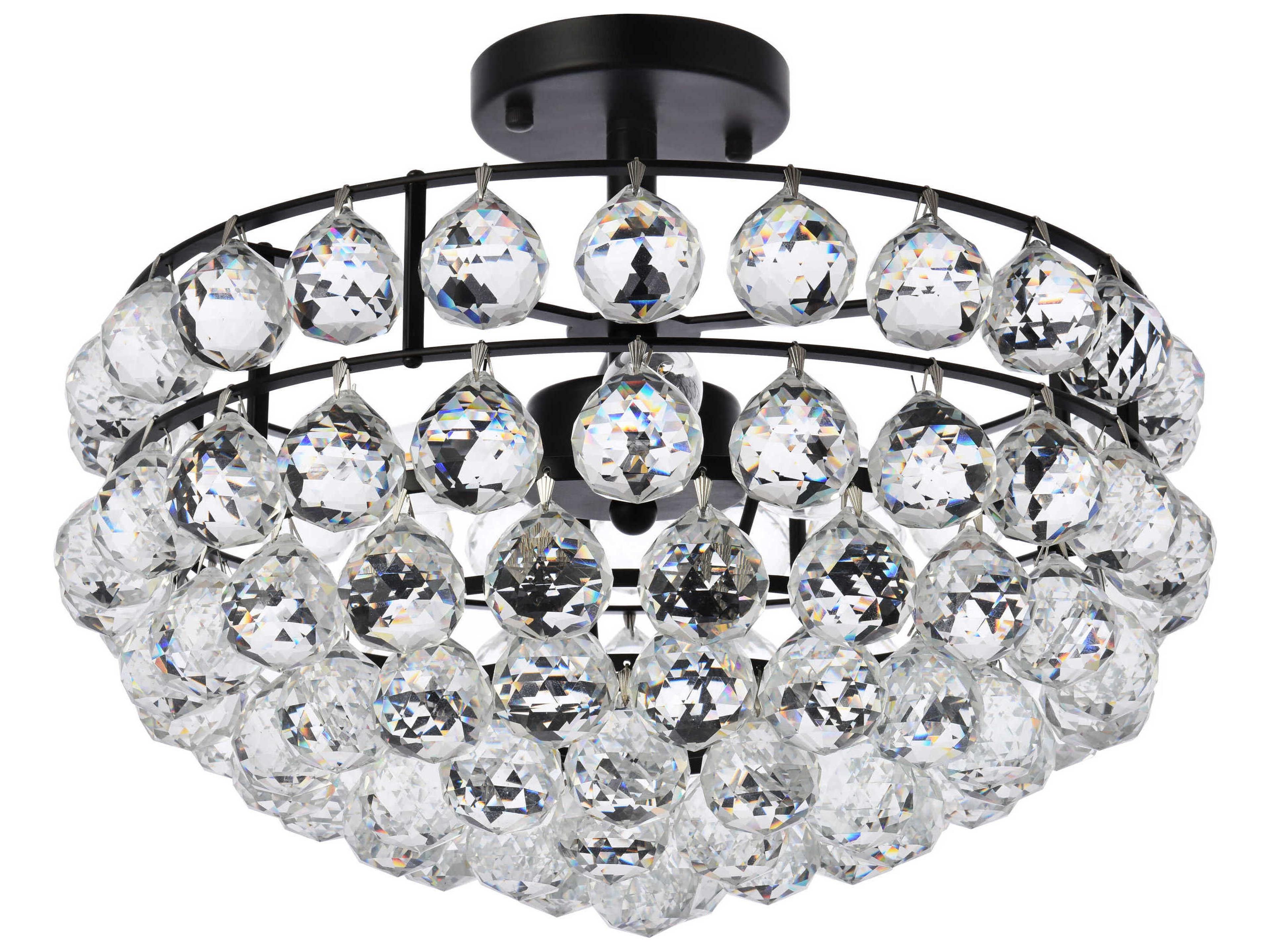 Elegant Lighting Savannah 3-Light Black Crystal Semi Flush Mount