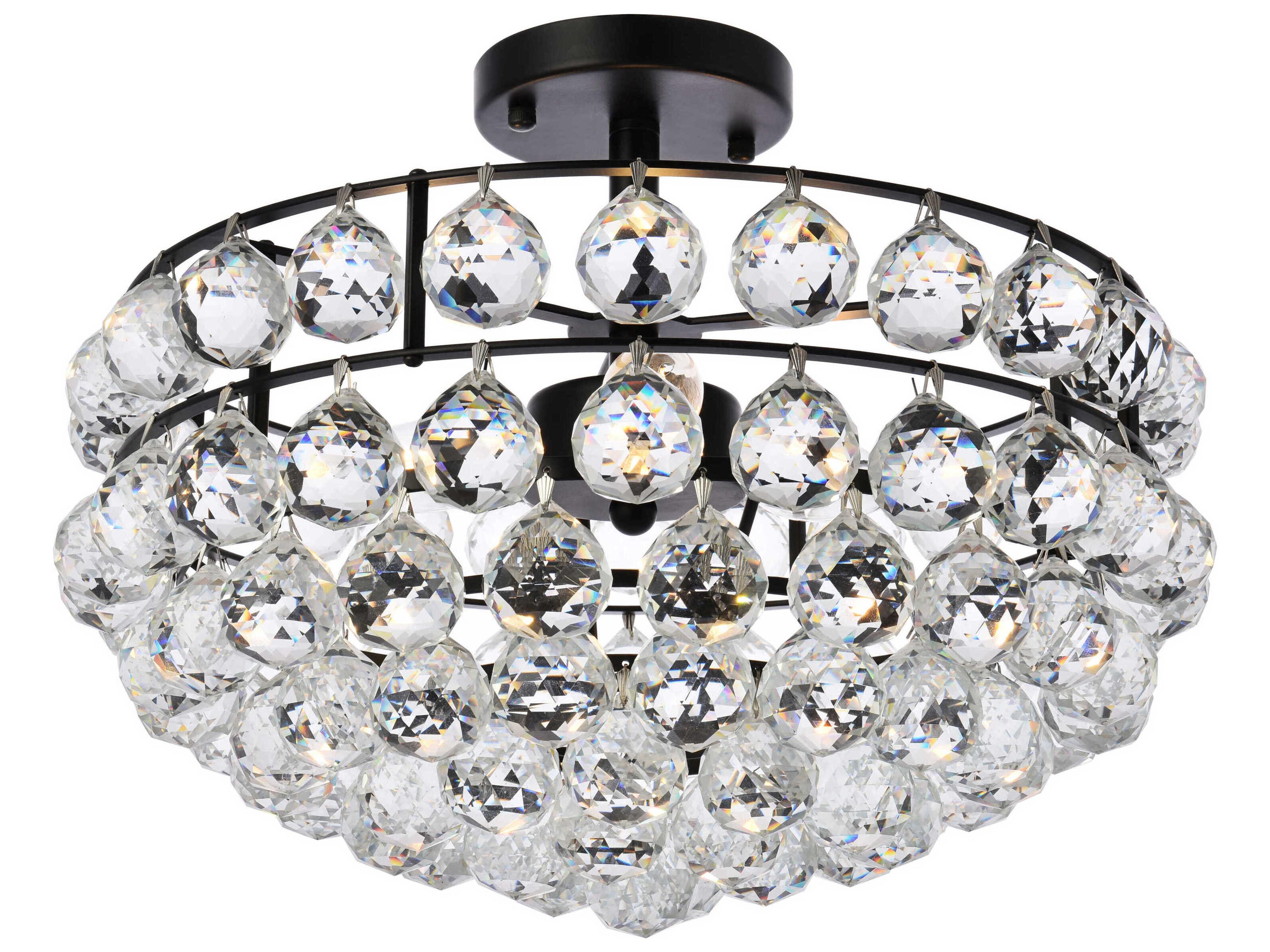 Elegant Lighting Savannah 3-Light Black Crystal Semi Flush Mount