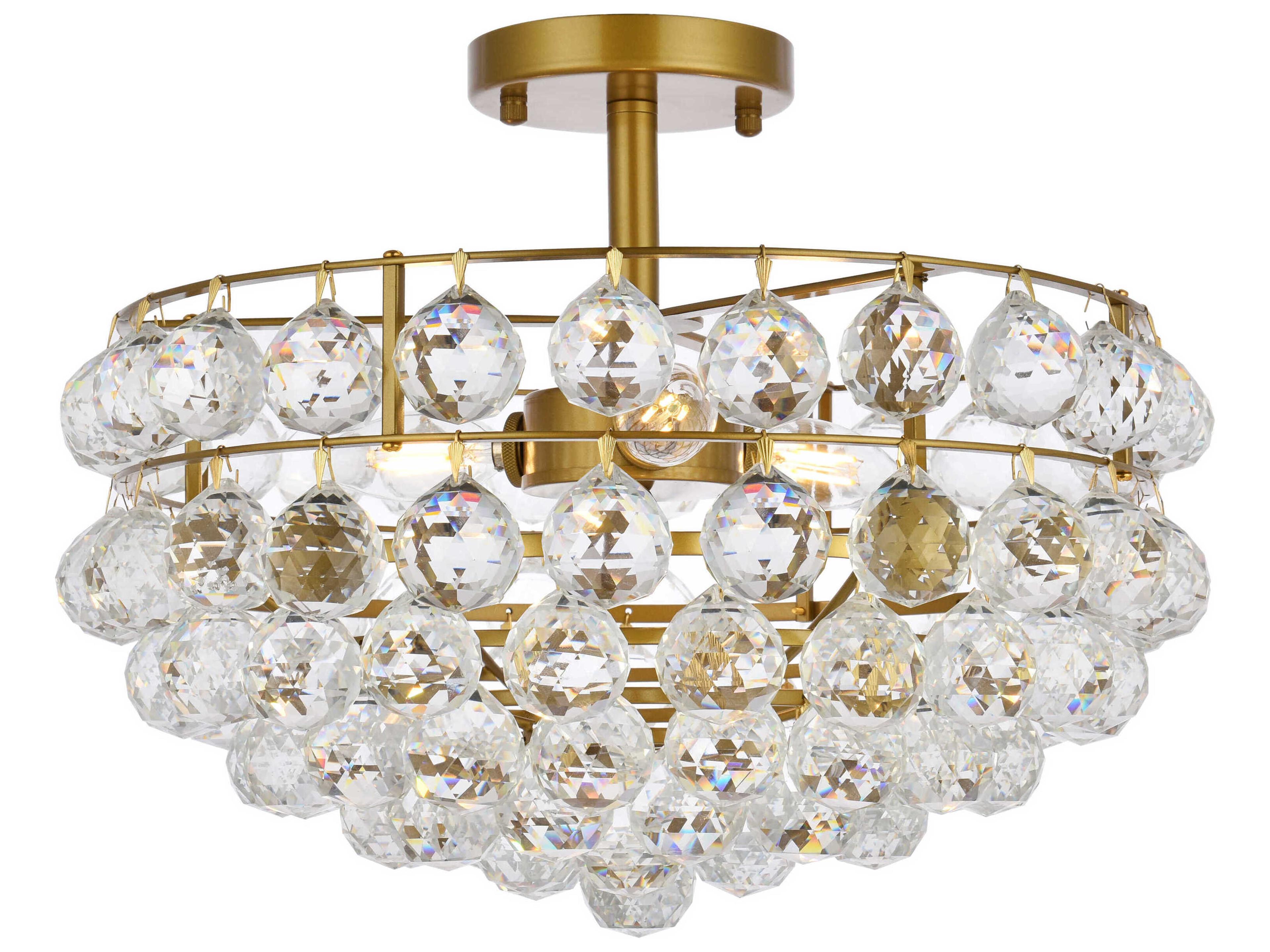 Savannah 3-Light Brass Crystal Semi Flush Mount