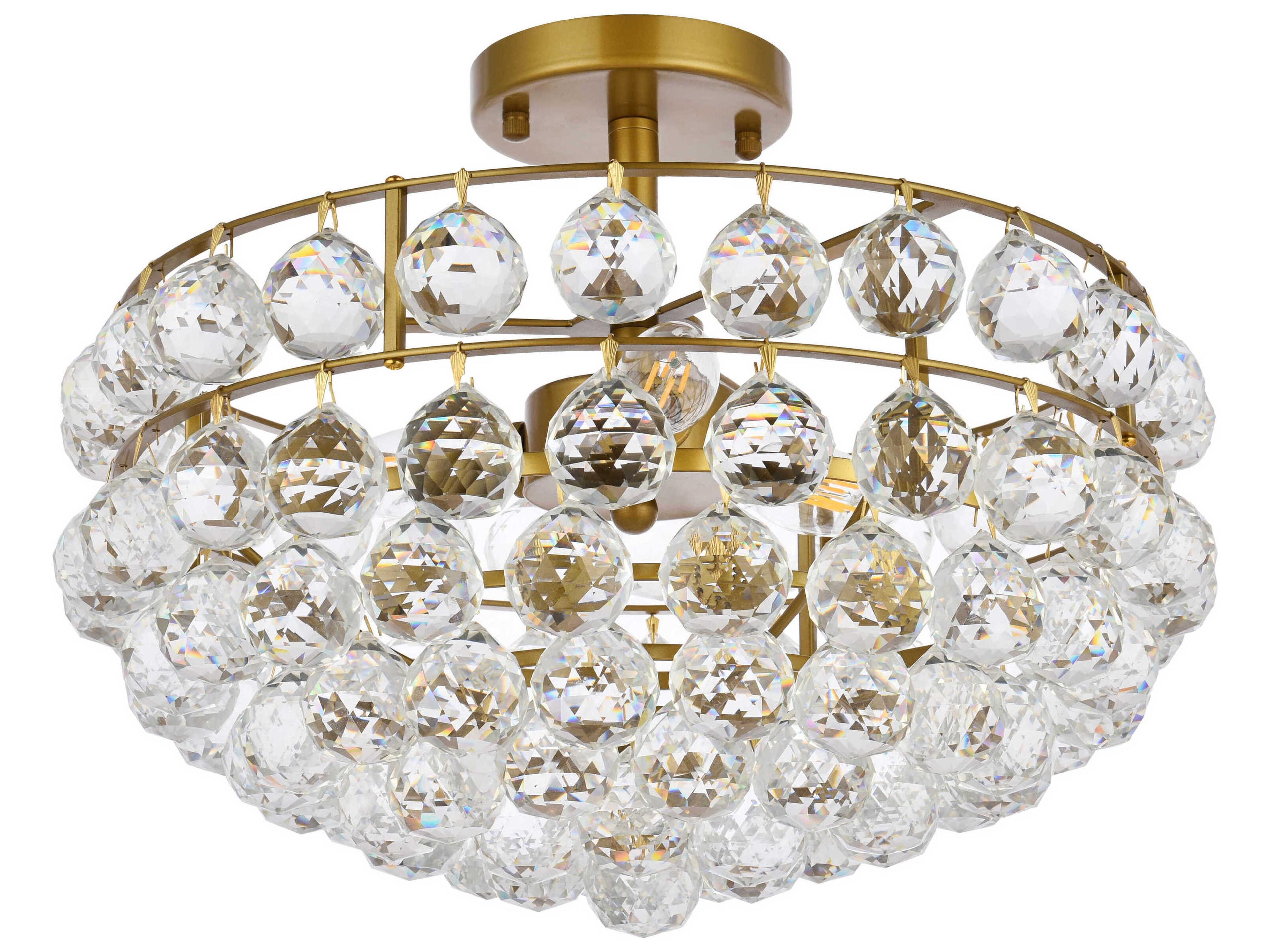 Elegant Lighting Savannah 3-Light Brass Crystal Semi Flush Mount