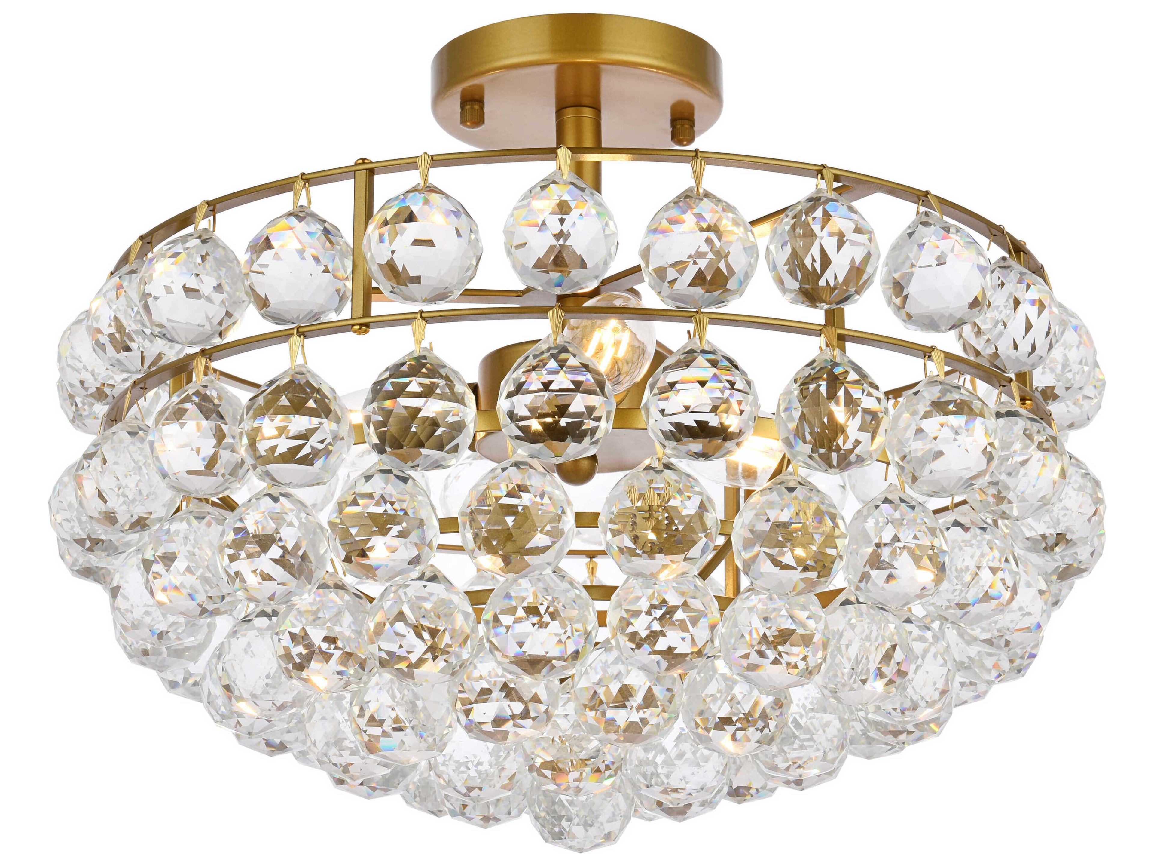 Elegant Lighting Savannah 3-Light Brass Crystal Semi Flush Mount