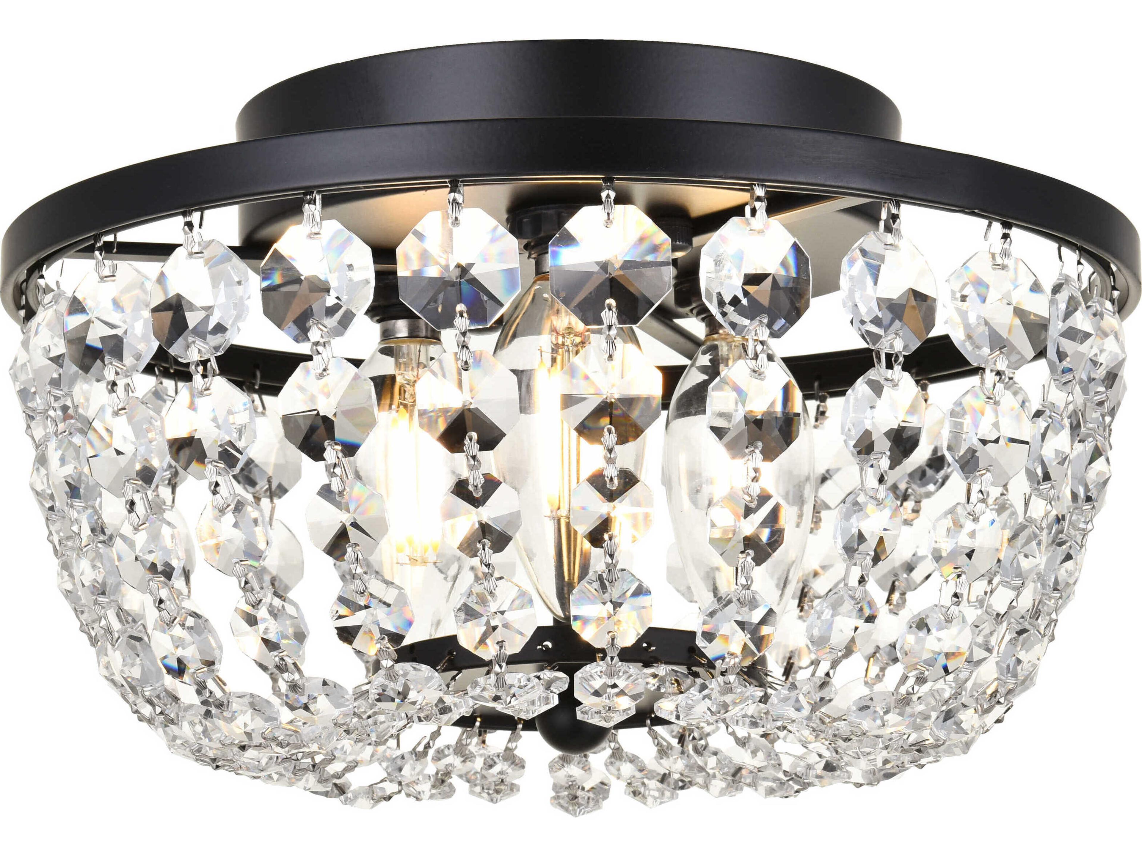 Elegant Lighting Cora 3-Light Black Crystal Semi Flush Mount
