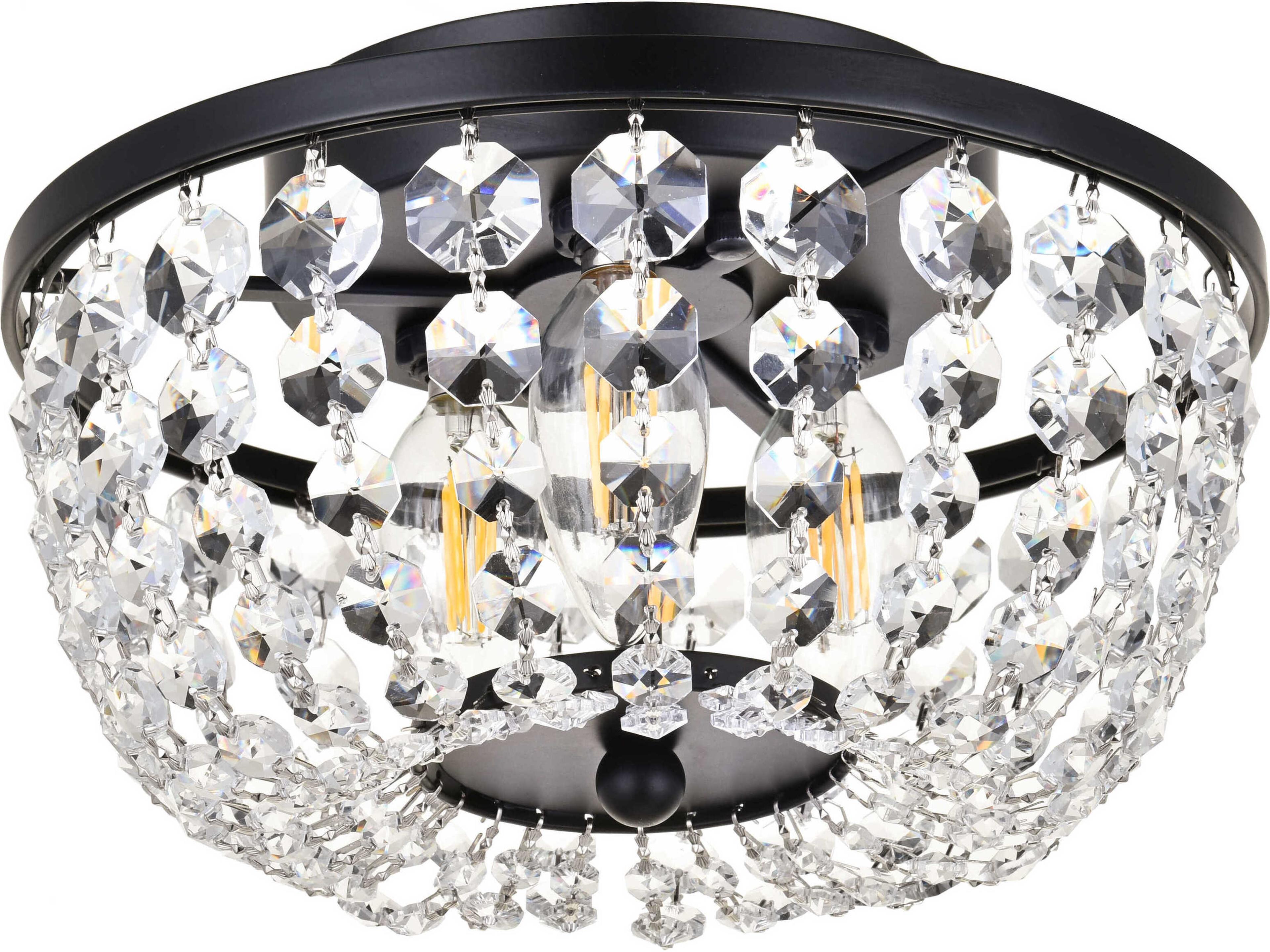 Elegant Lighting Cora 3-Light Black Crystal Semi Flush Mount