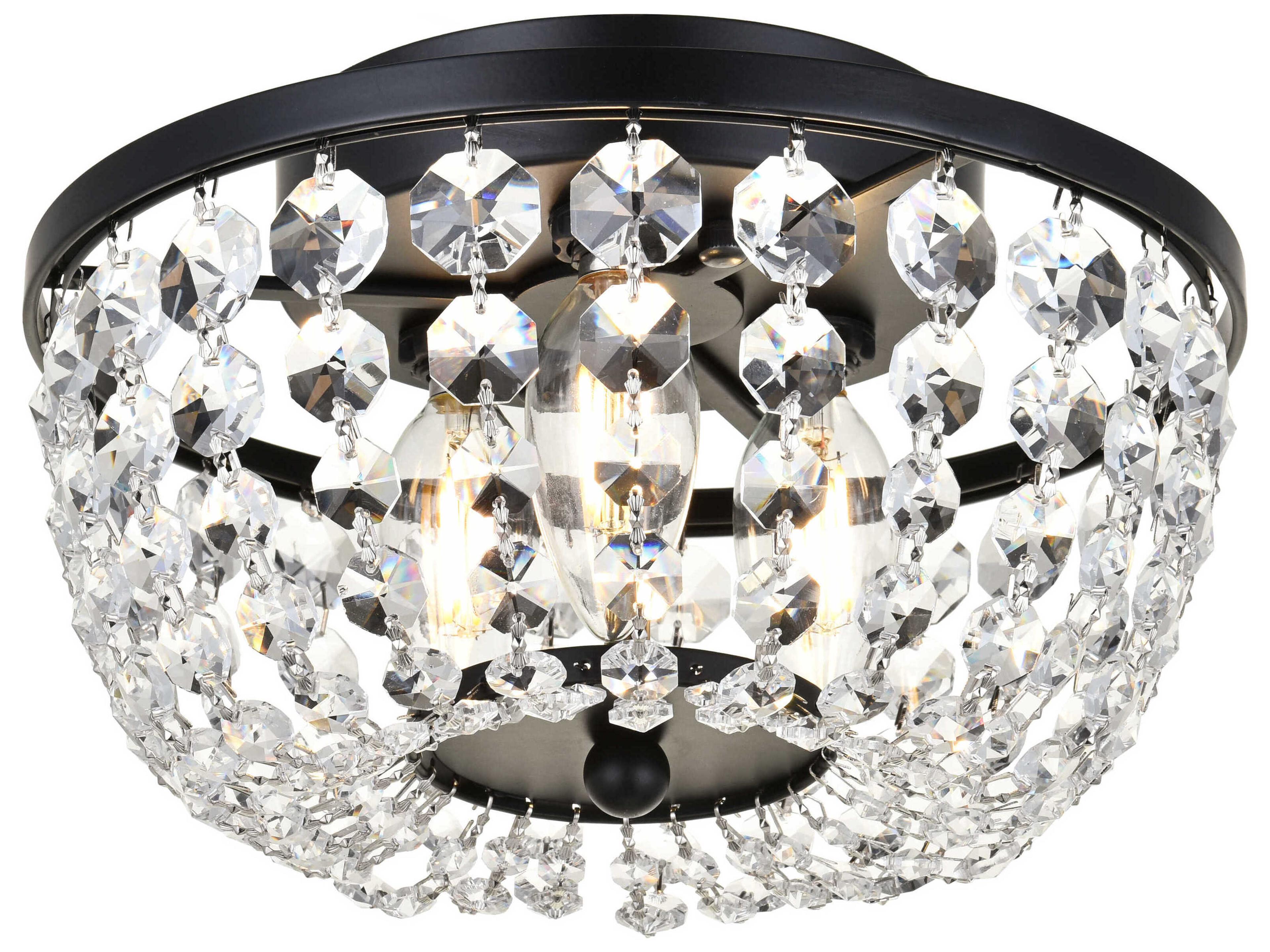 Elegant Lighting Cora 3-Light Black Crystal Semi Flush Mount