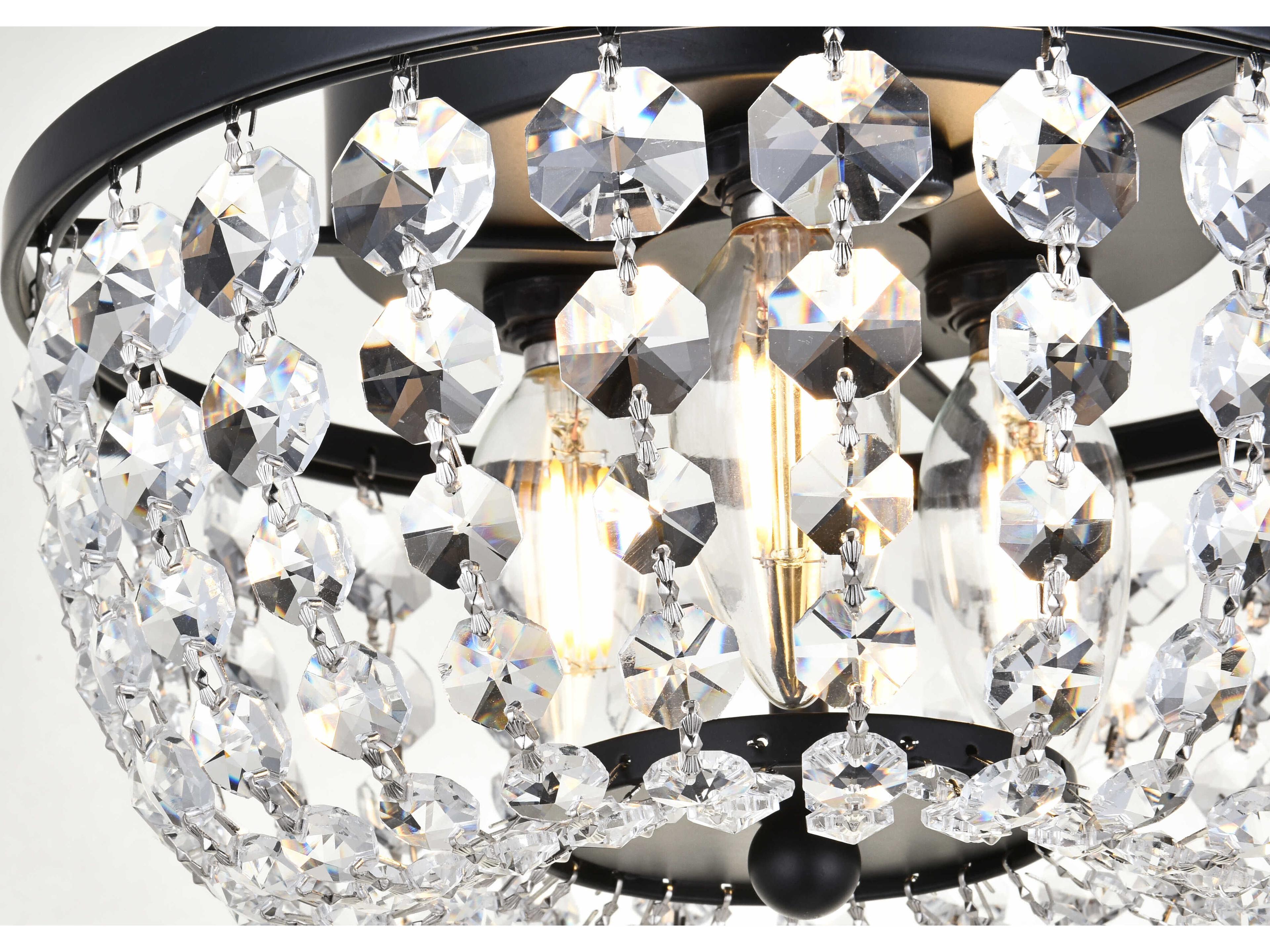 Elegant Lighting Cora 3-Light Black Crystal Semi Flush Mount