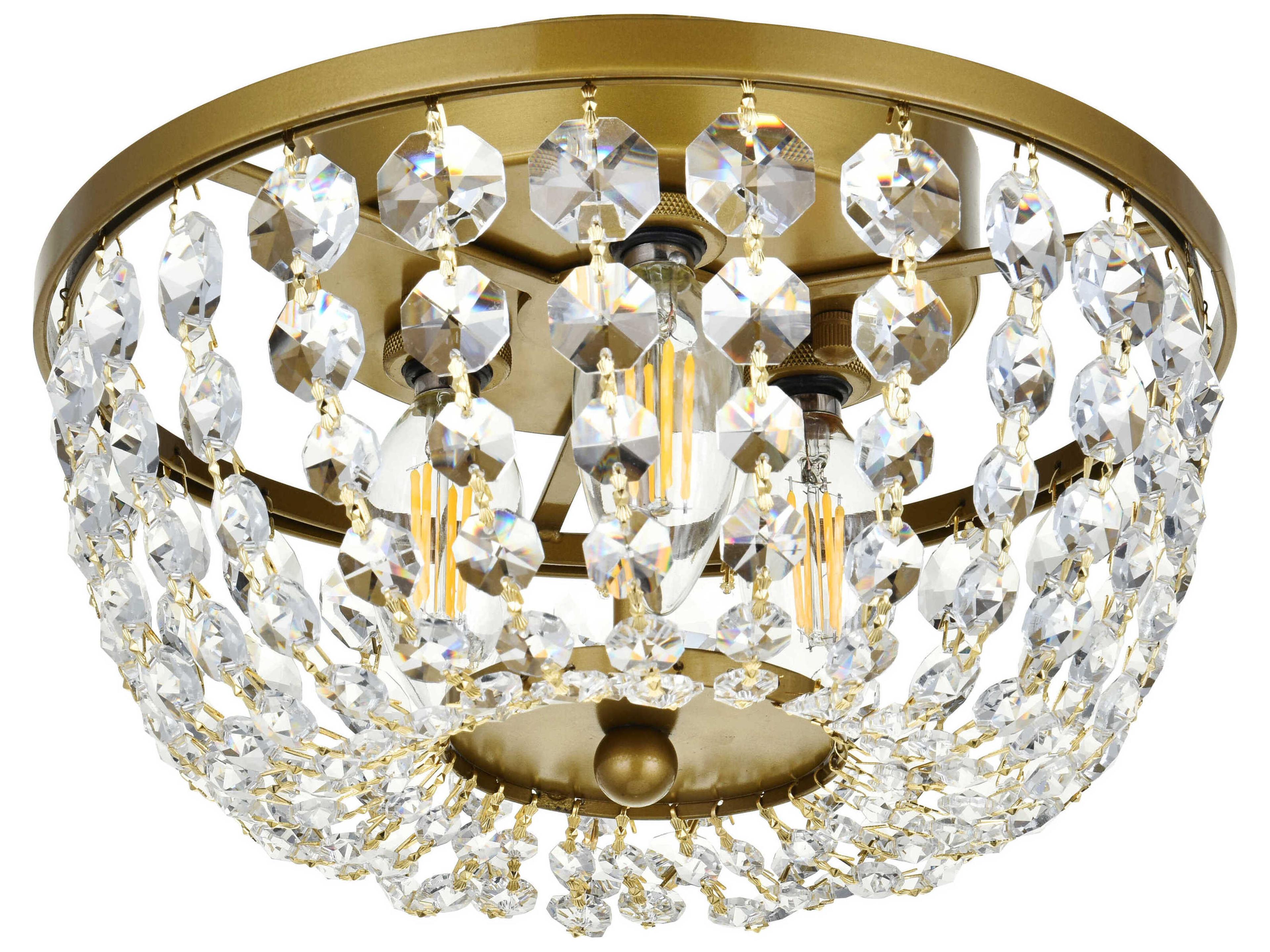 Elegant Lighting Cora 3-Light Brass Crystal Semi Flush Mount