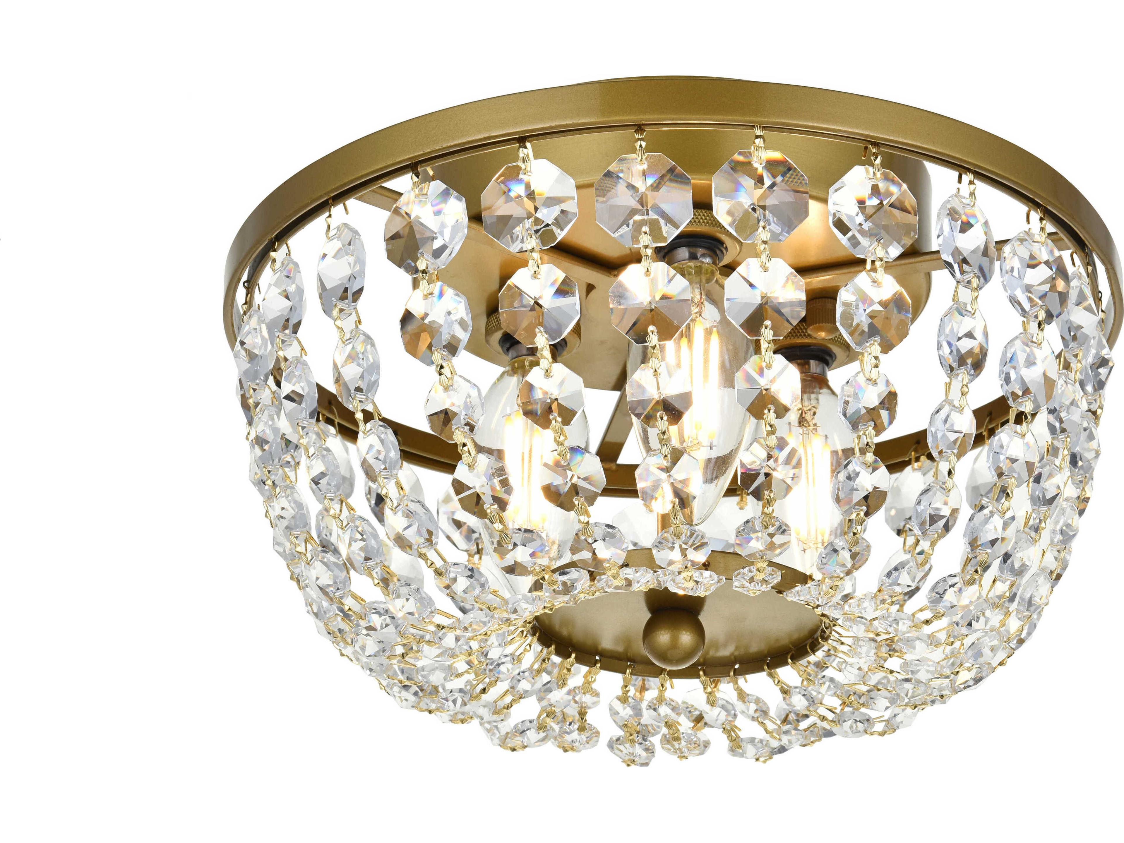 Elegant Lighting Cora 3-Light Brass Crystal Semi Flush Mount