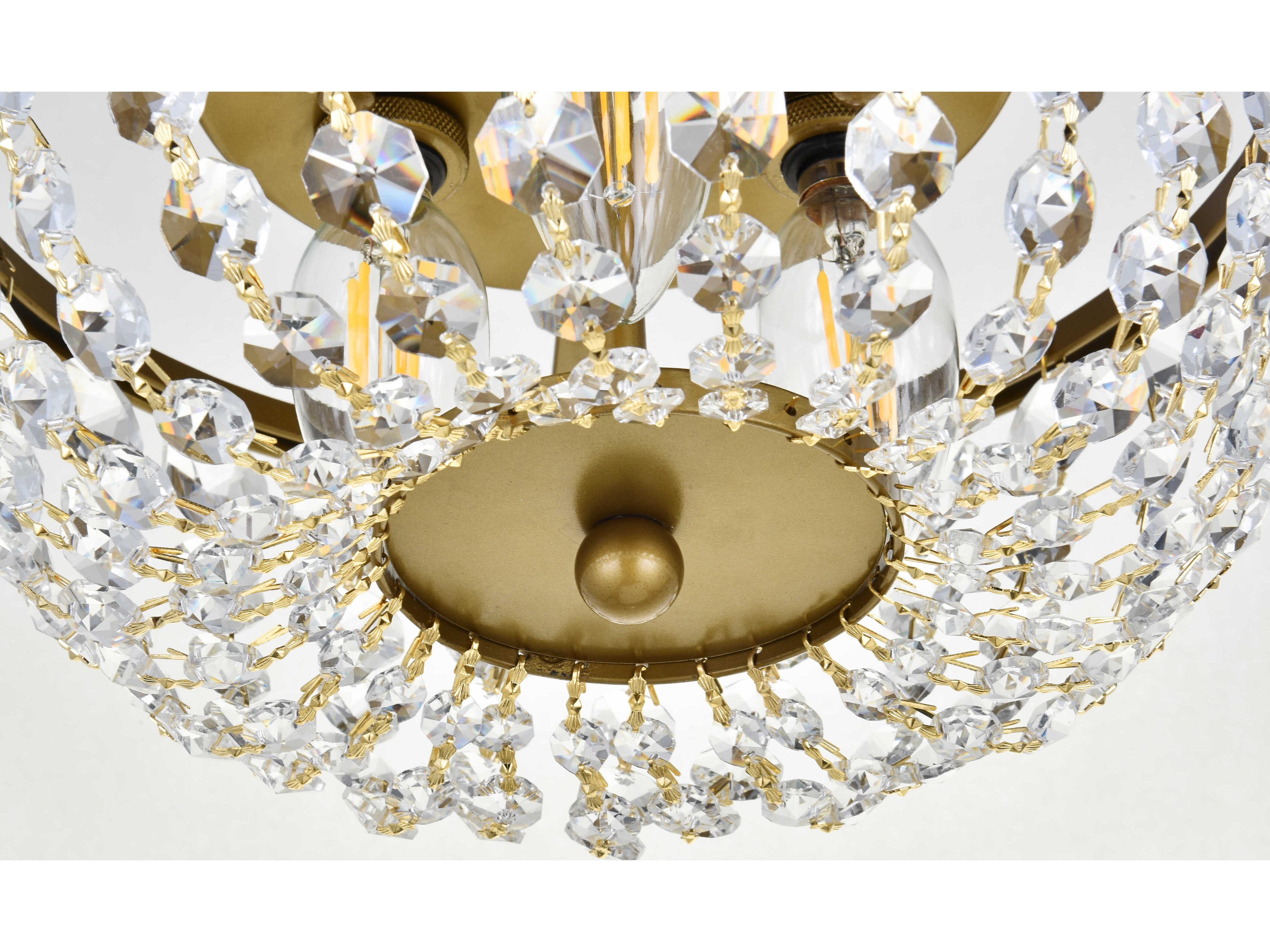 Elegant Lighting Cora 3-Light Brass Crystal Semi Flush Mount