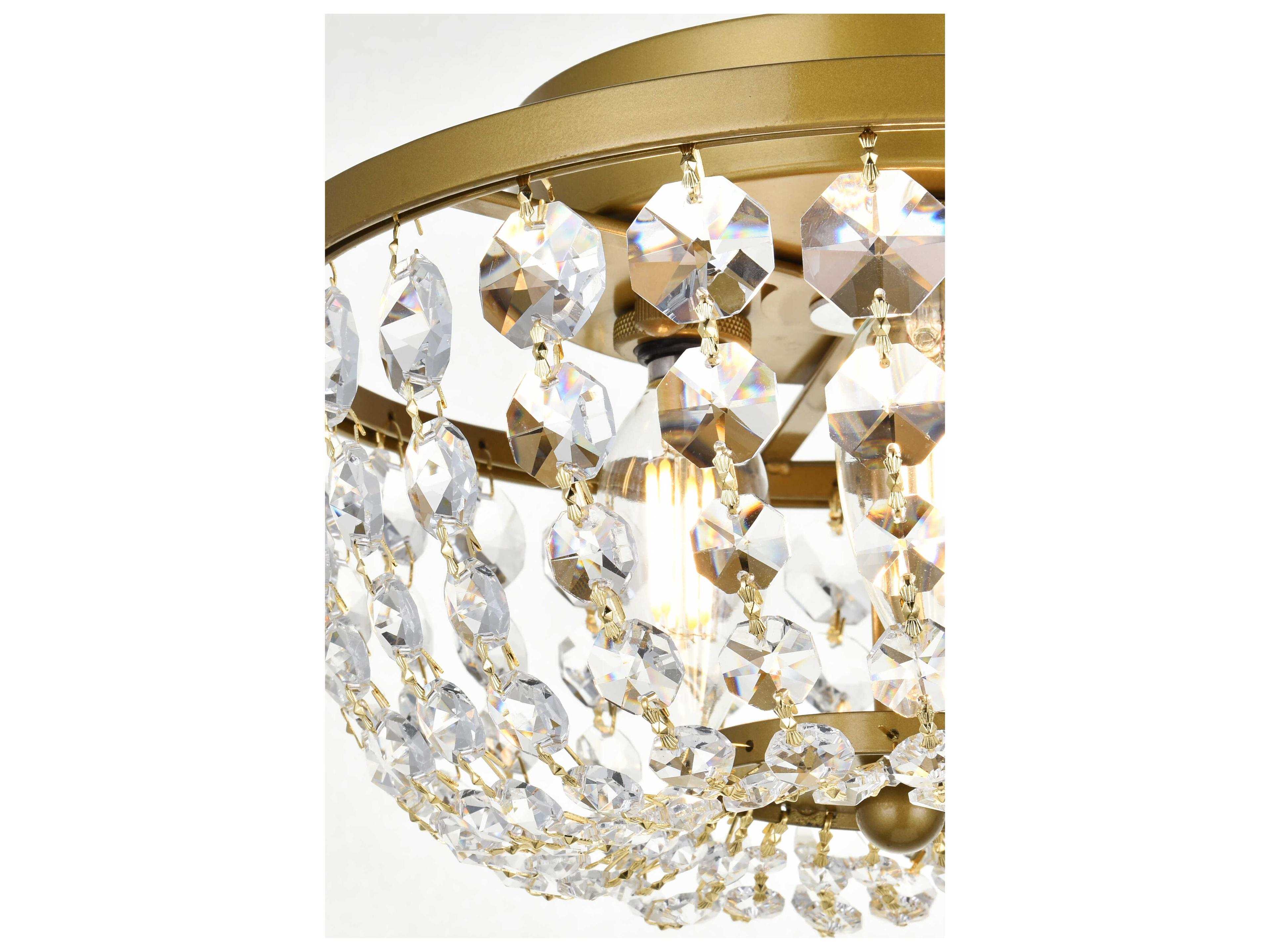 Elegant Lighting Cora 3-Light Brass Crystal Semi Flush Mount