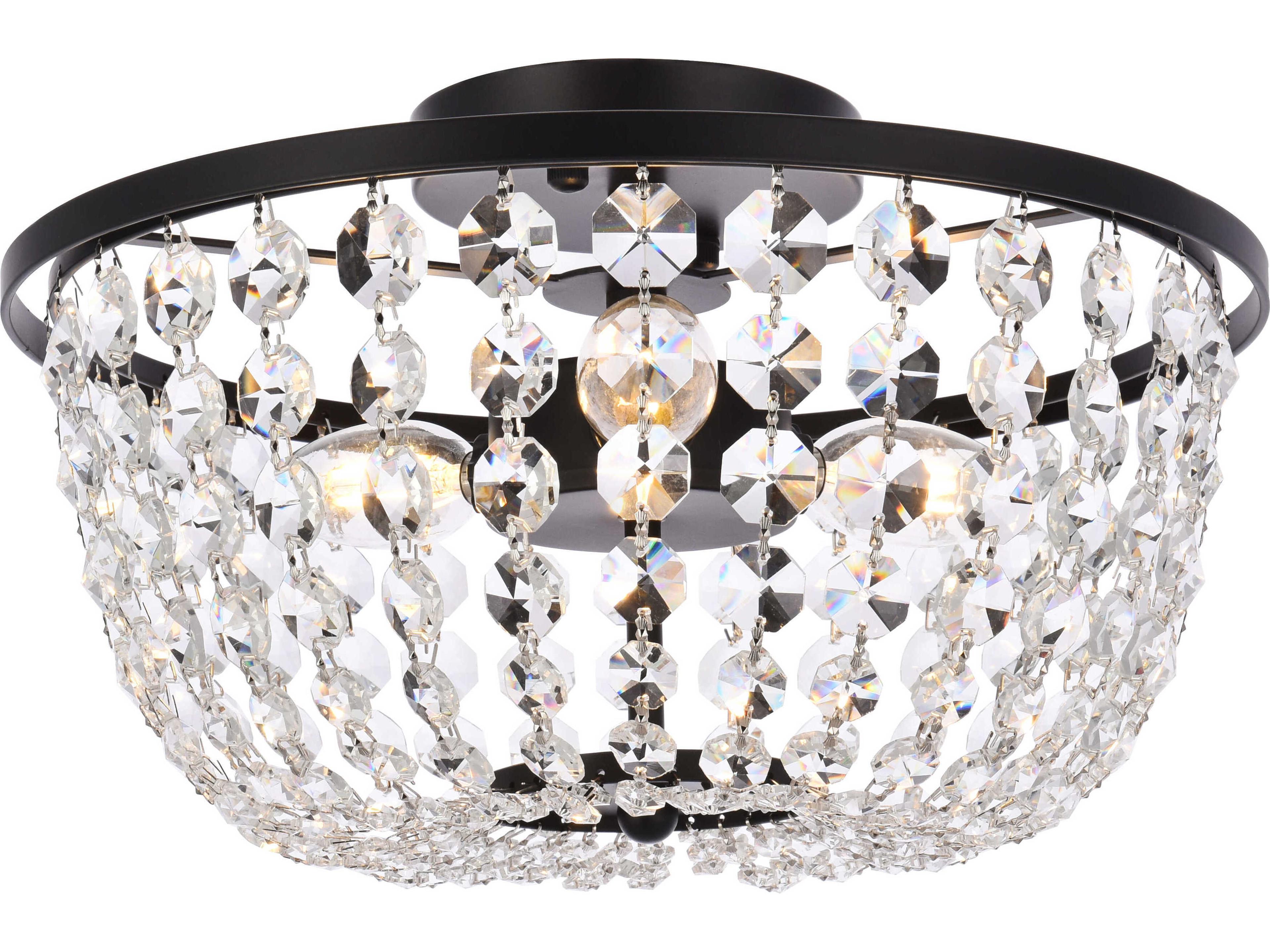 Cora 3-Light Black Crystal Semi Flush Mount