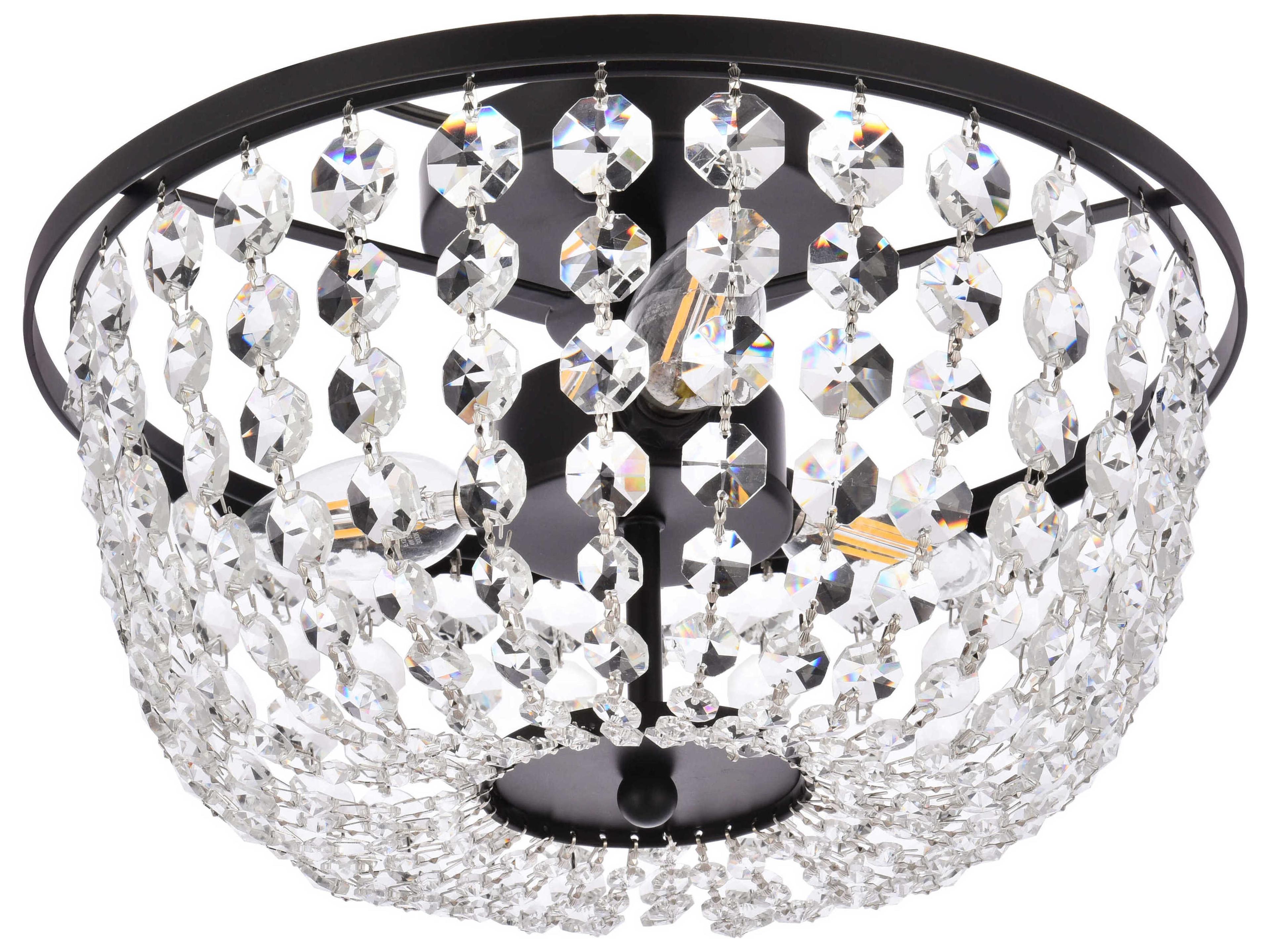 Elegant Lighting Cora 3-Light Black Crystal Semi Flush Mount