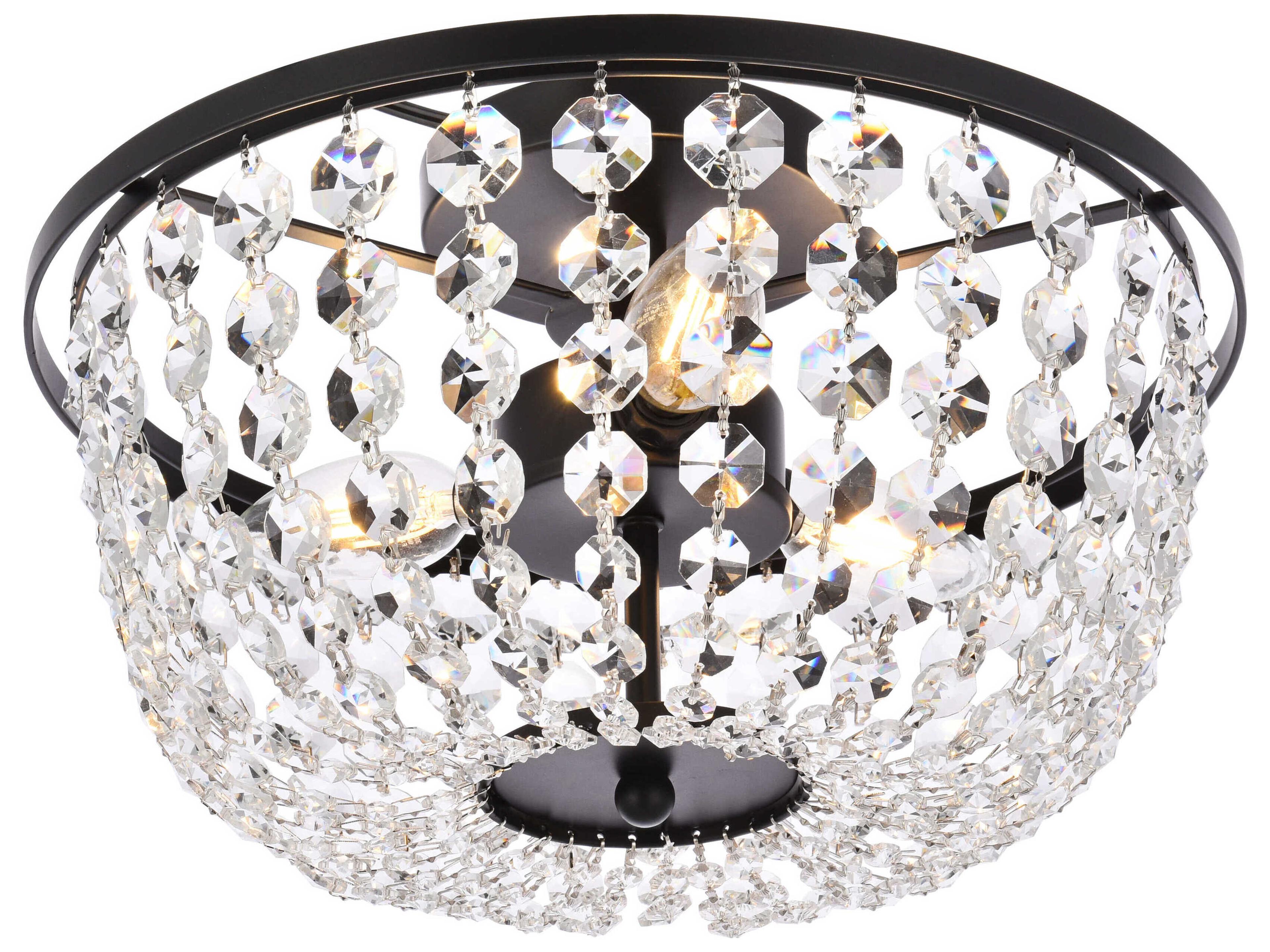 Elegant Lighting Cora 3-Light Black Crystal Semi Flush Mount