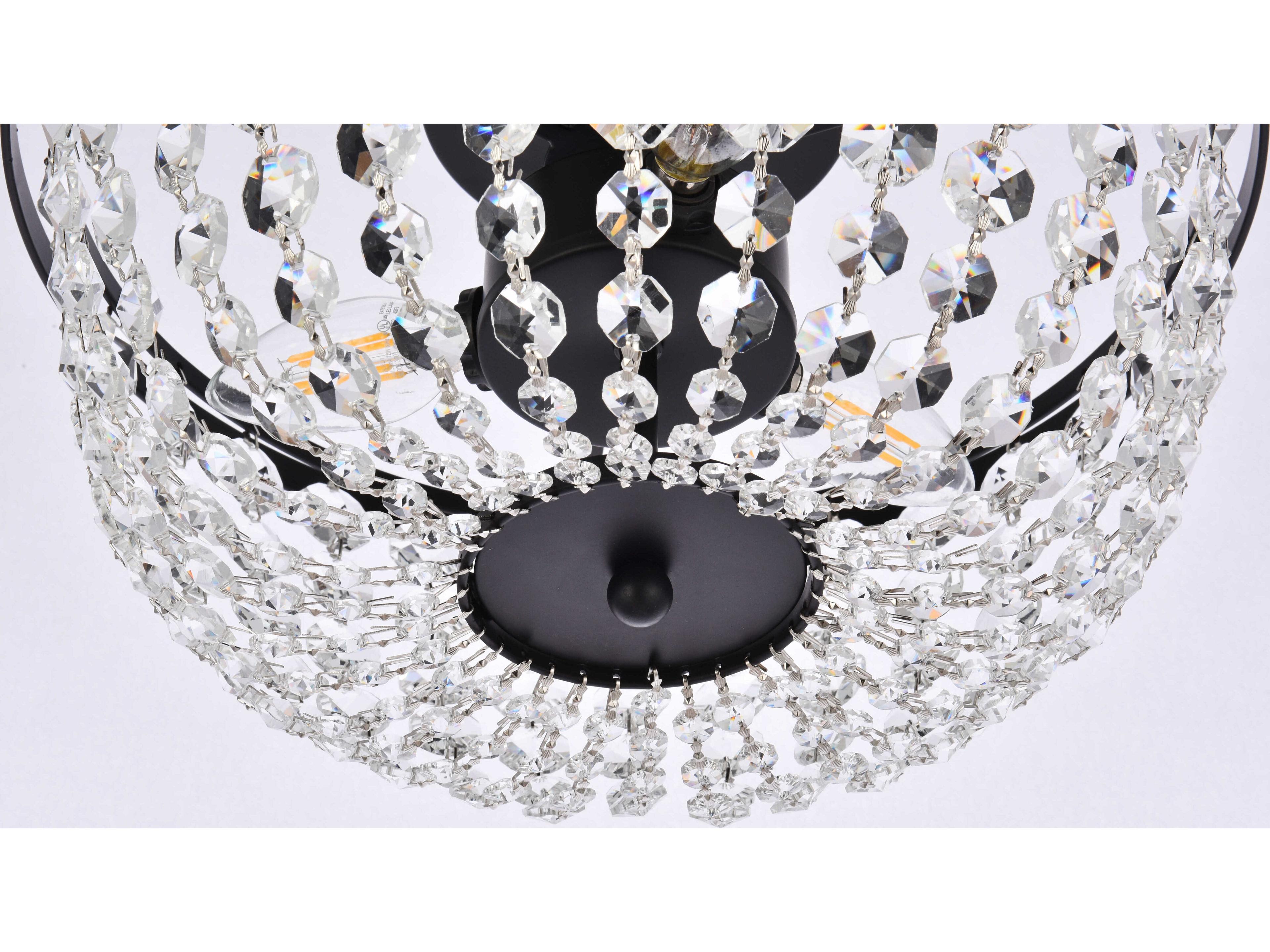 Elegant Lighting Cora 3-Light Black Crystal Semi Flush Mount