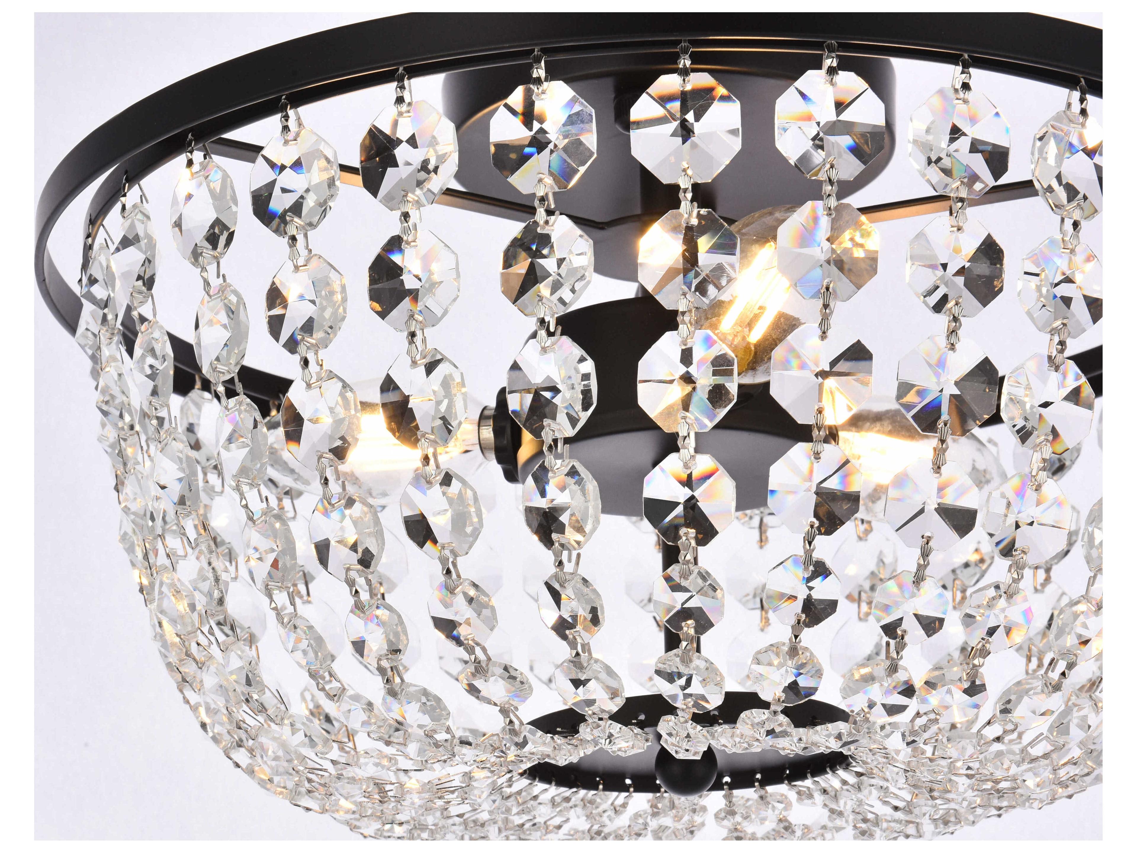 Elegant Lighting Cora 3-Light Black Crystal Semi Flush Mount