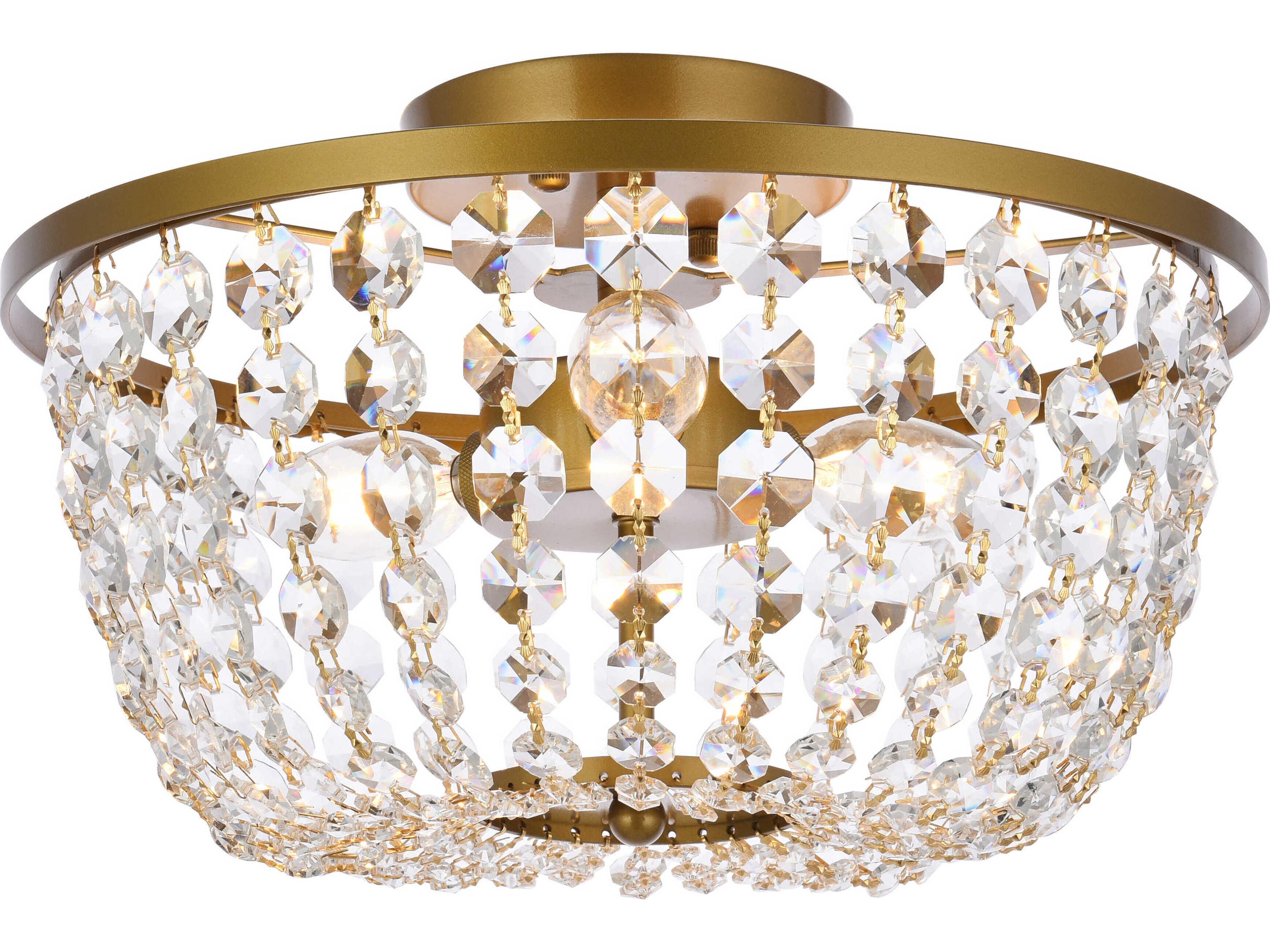 Cora 3-Light Brass Crystal Semi Flush Mount