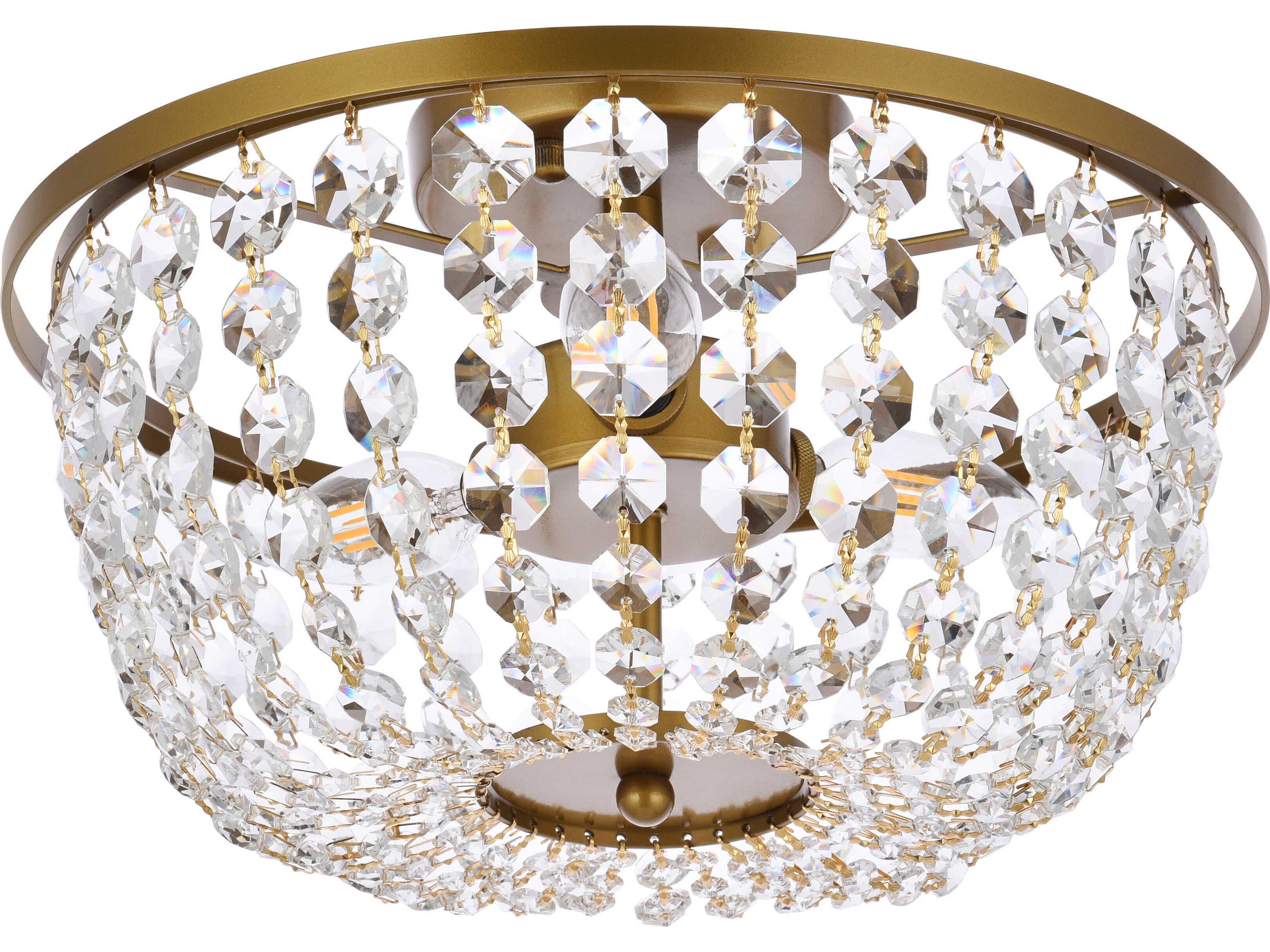 Elegant Lighting Cora 3-Light Brass Crystal Semi Flush Mount