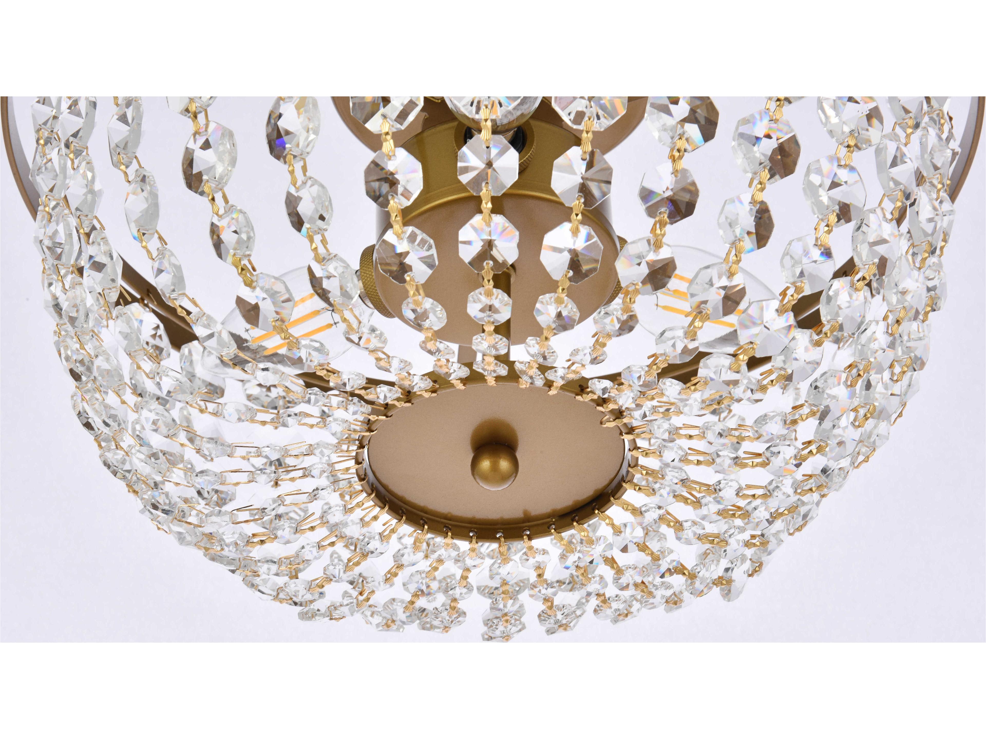 Elegant Lighting Cora 3-Light Brass Crystal Semi Flush Mount