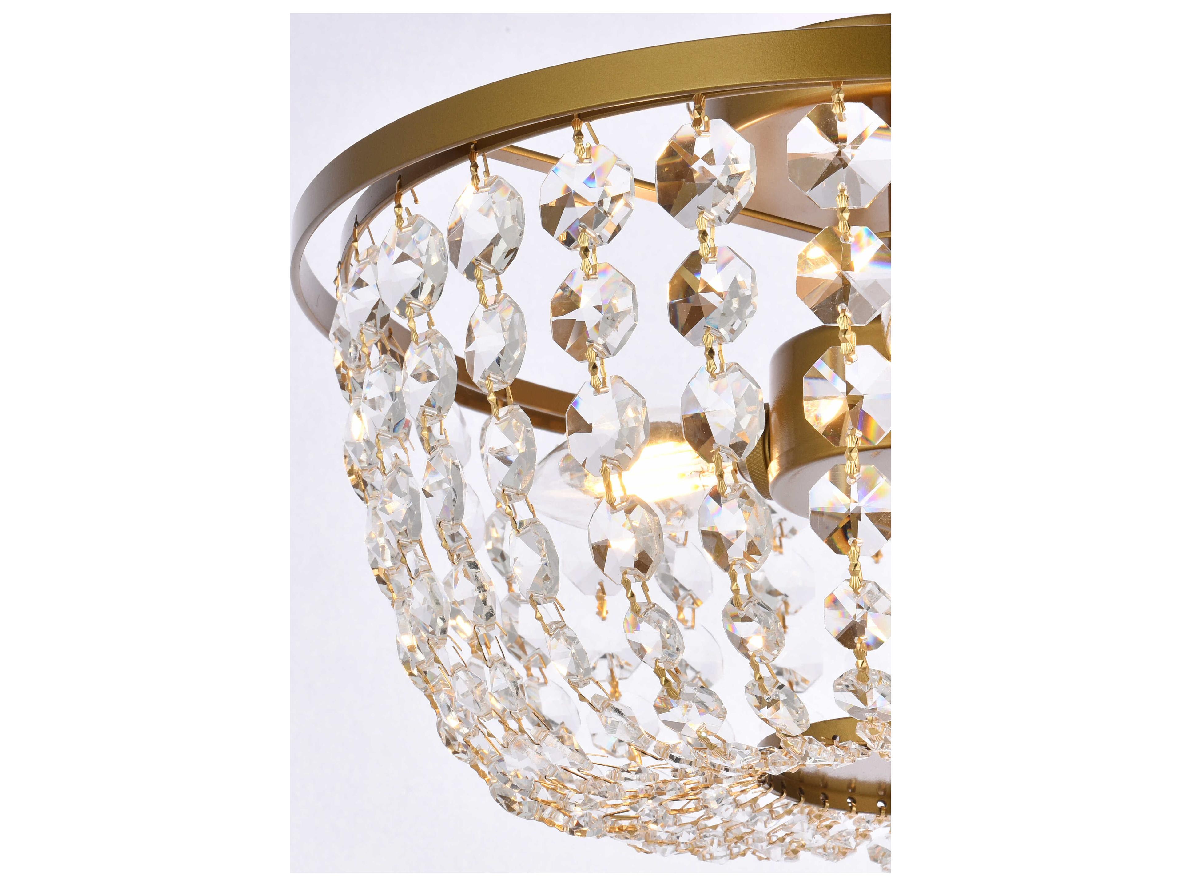 Elegant Lighting Cora 3-Light Brass Crystal Semi Flush Mount