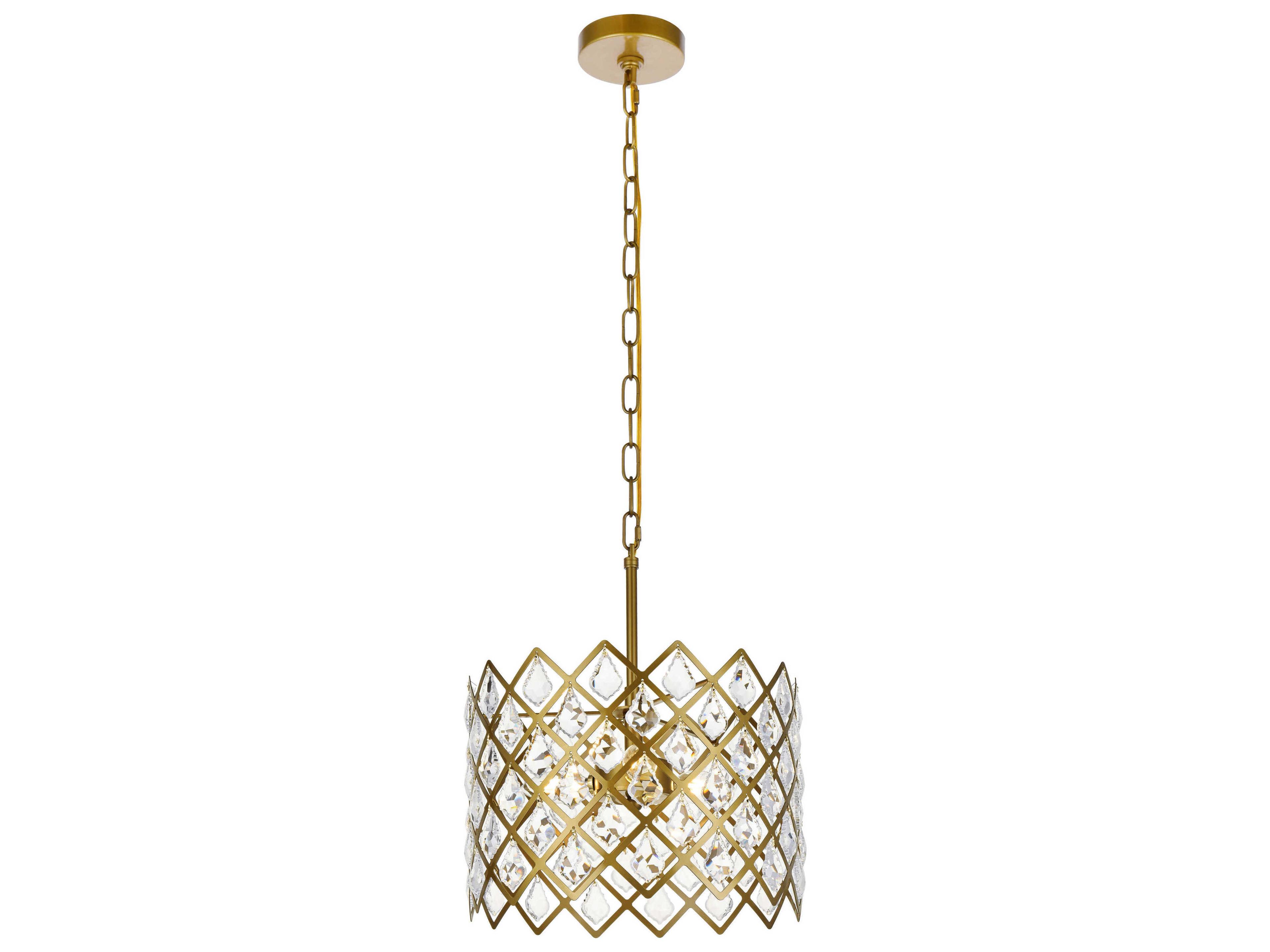 Lyla 3-Light Brass Crystal Drum Pendant