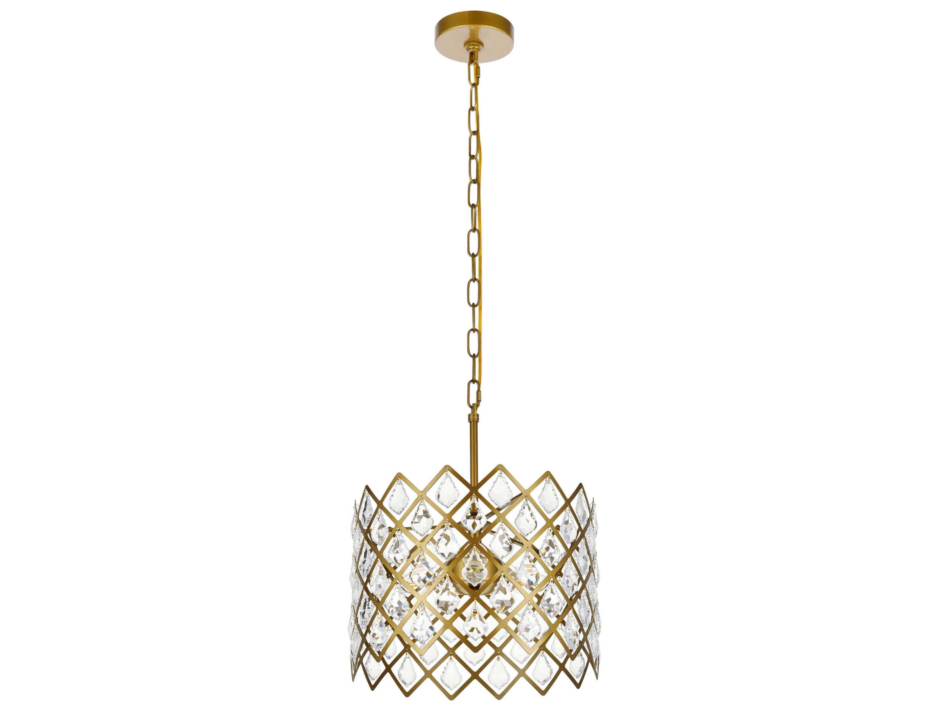 Elegant Lighting Lyla 3-Light Brass Crystal Drum Pendant