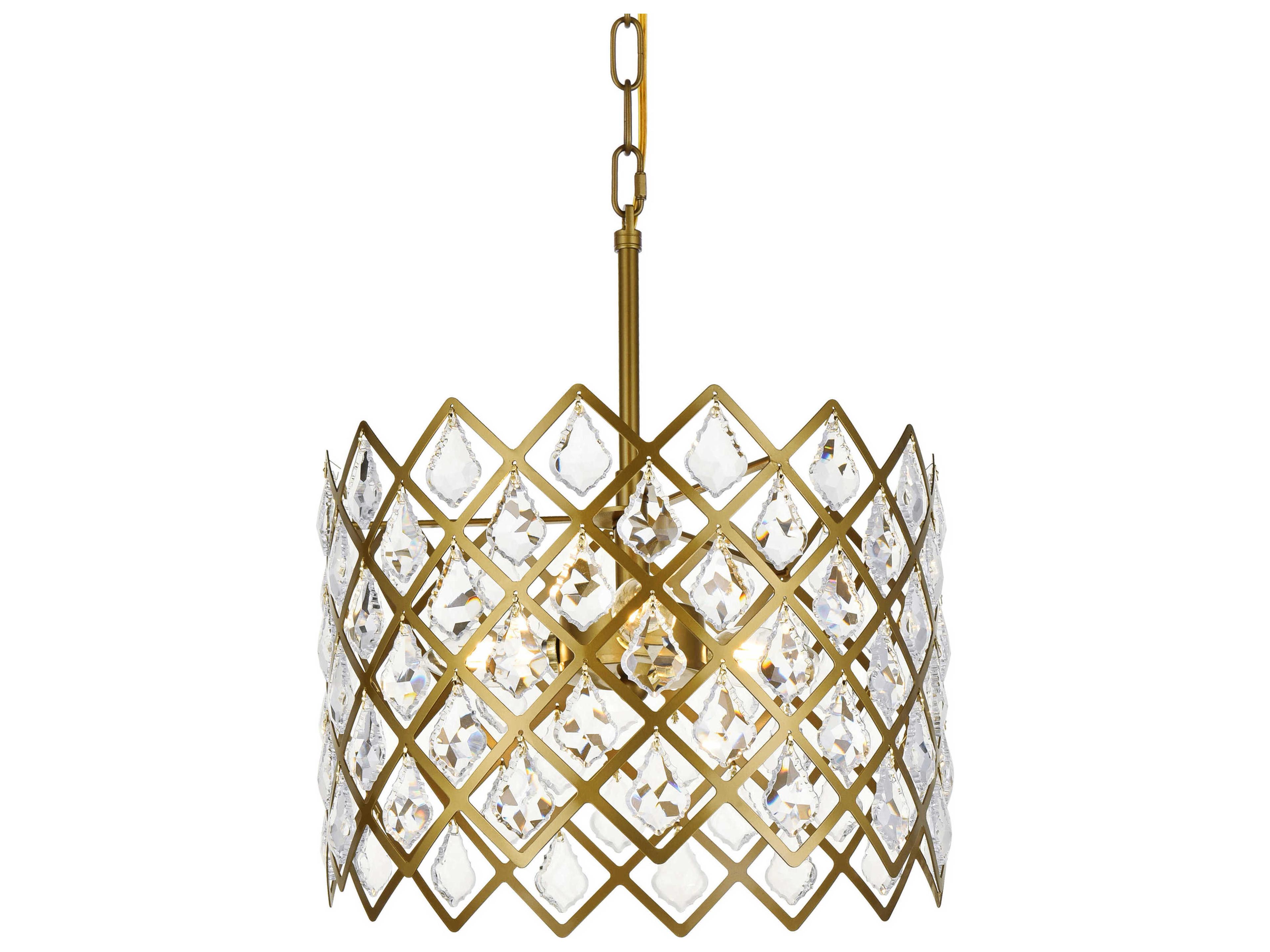 Elegant Lighting Lyla 3-Light Brass Crystal Drum Pendant