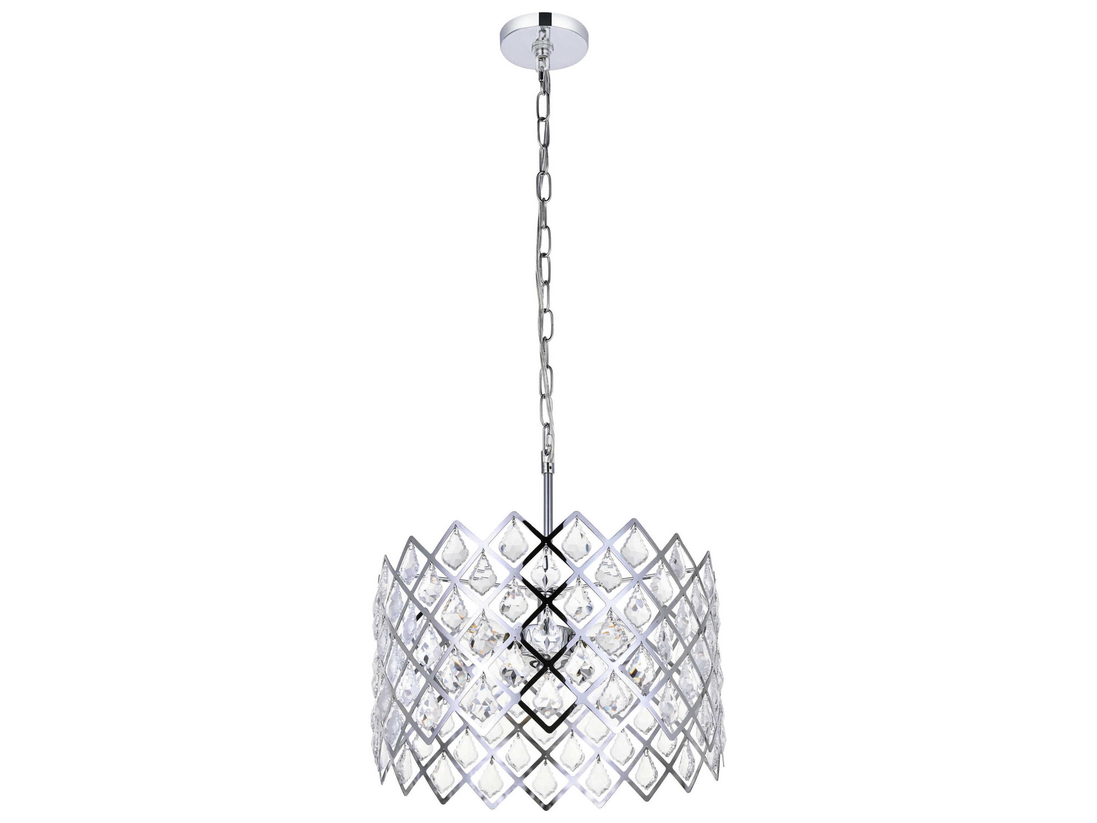 Elegant Lighting Lyla 3-Light Chrome Crystal Drum Pendant