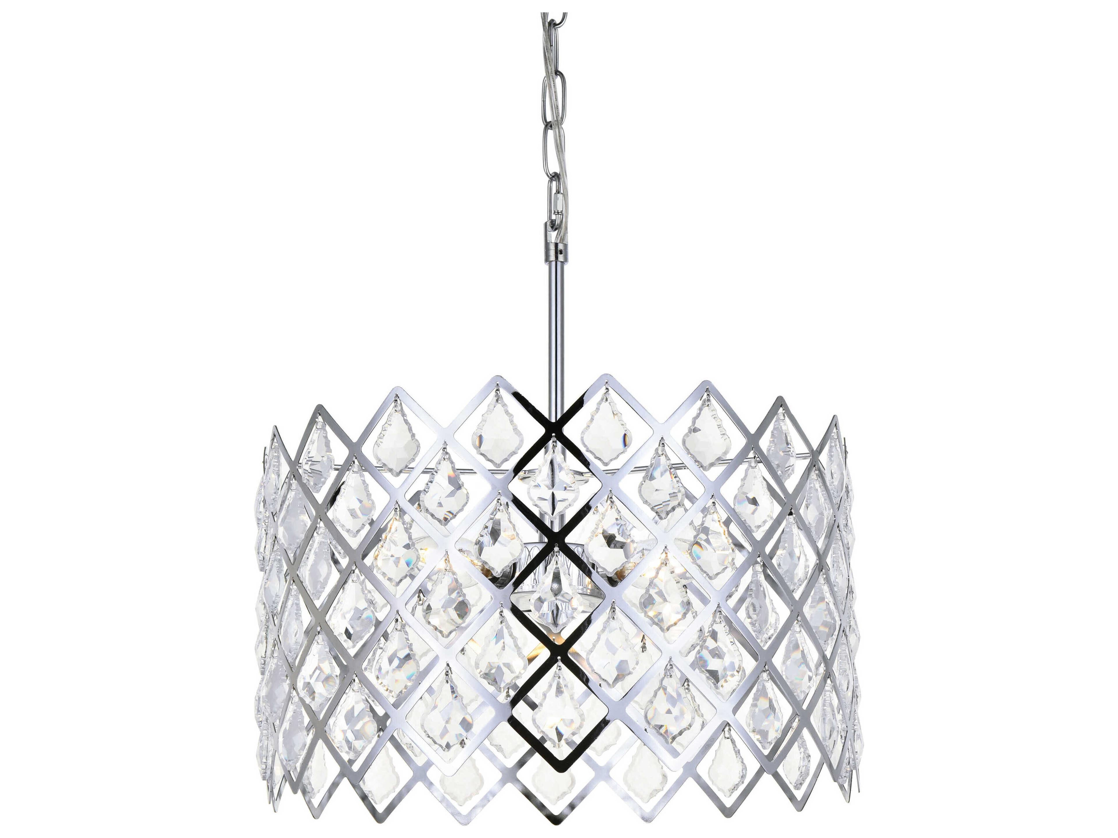 Elegant Lighting Lyla 3-Light Chrome Crystal Drum Pendant