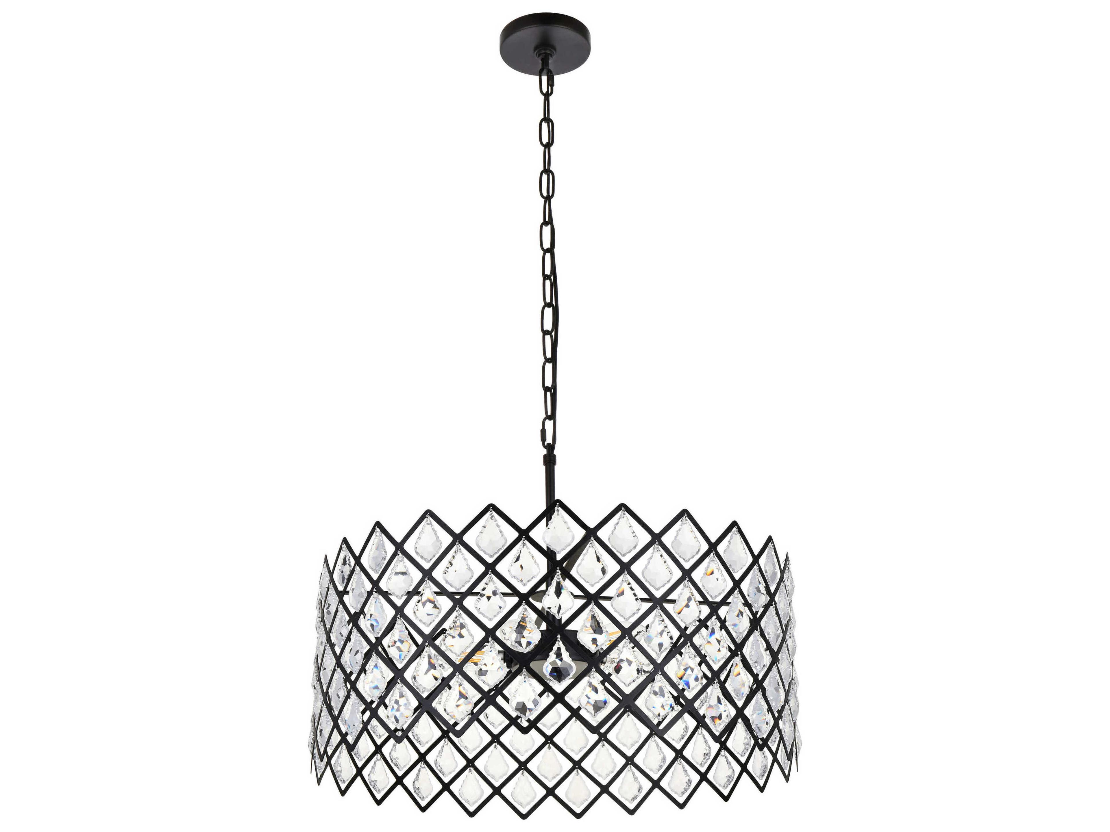 Elegant Lighting Lyla 5-Light Black Crystal Drum Pendant