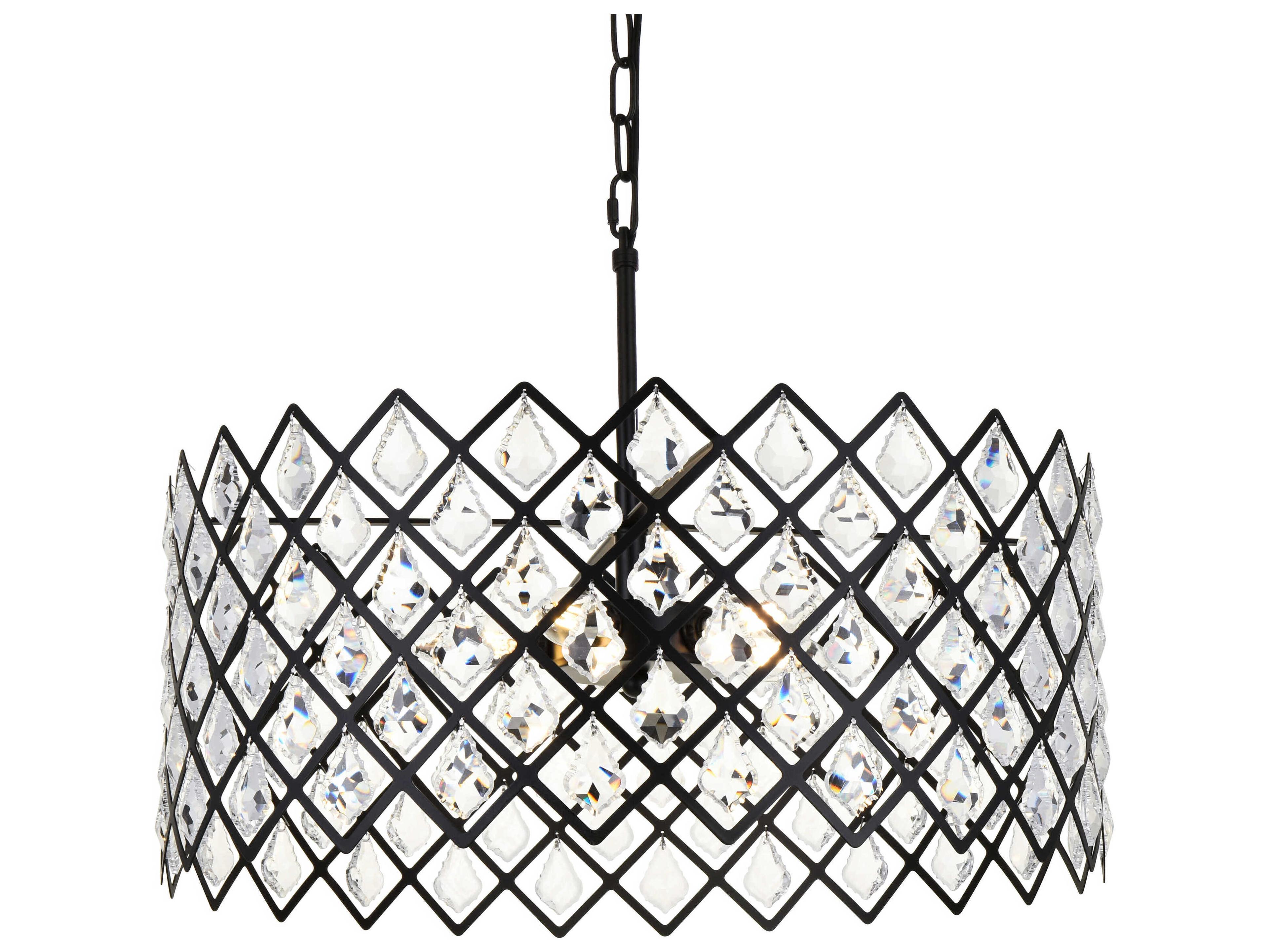 Elegant Lighting Lyla 5-Light Black Crystal Drum Pendant