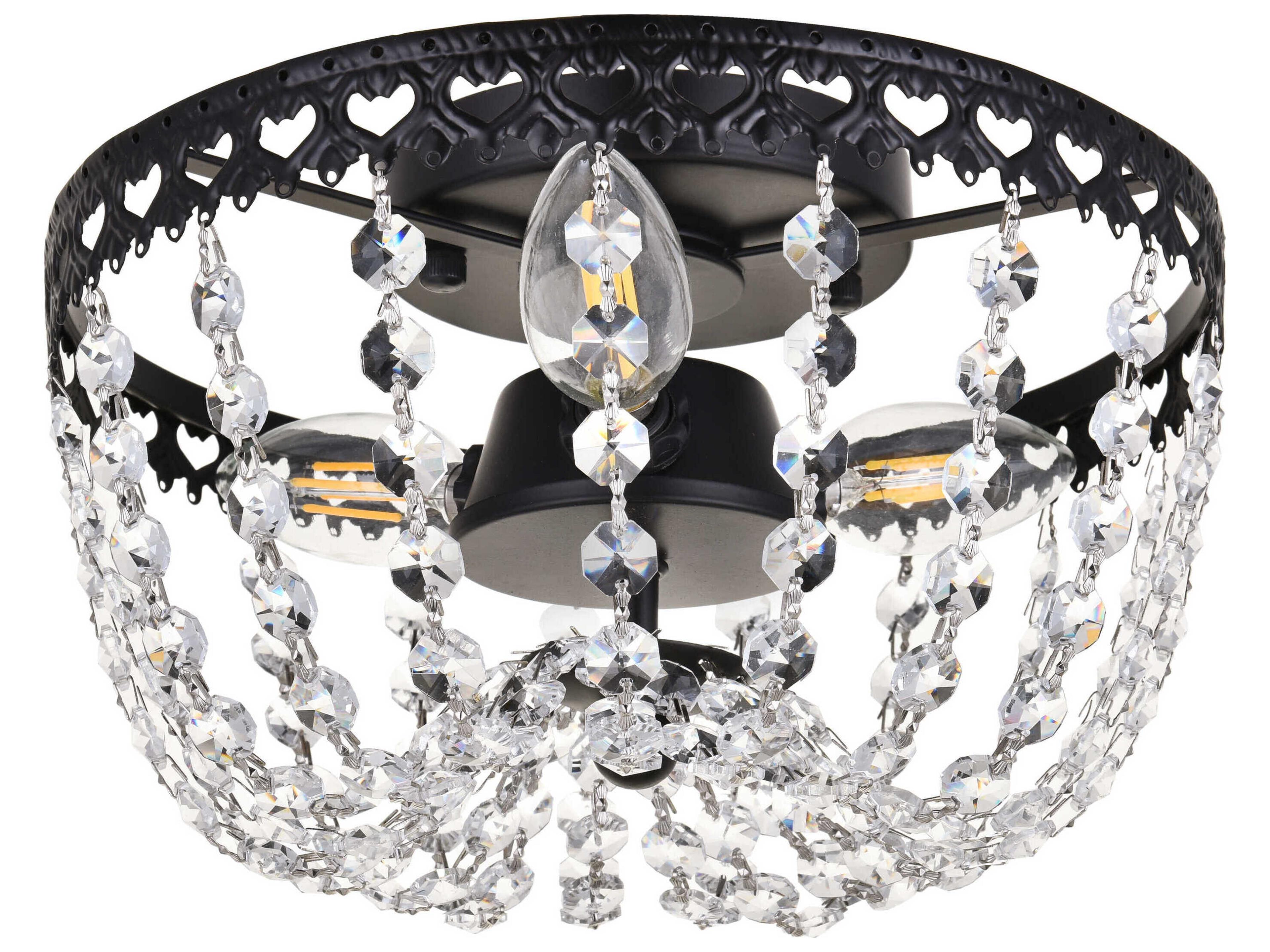 Elegant Lighting Kylie 3-Light Black Crystal Flush Mount