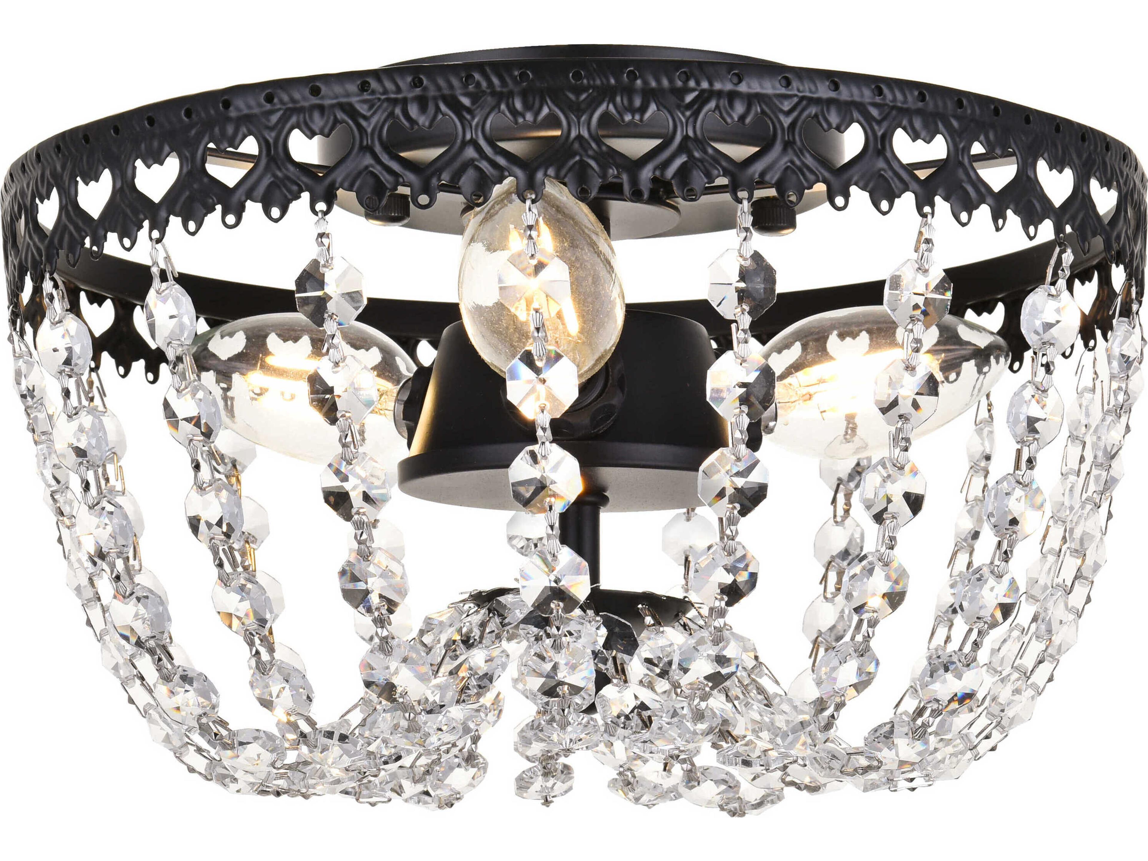 Elegant Lighting Kylie 3-Light Black Crystal Flush Mount