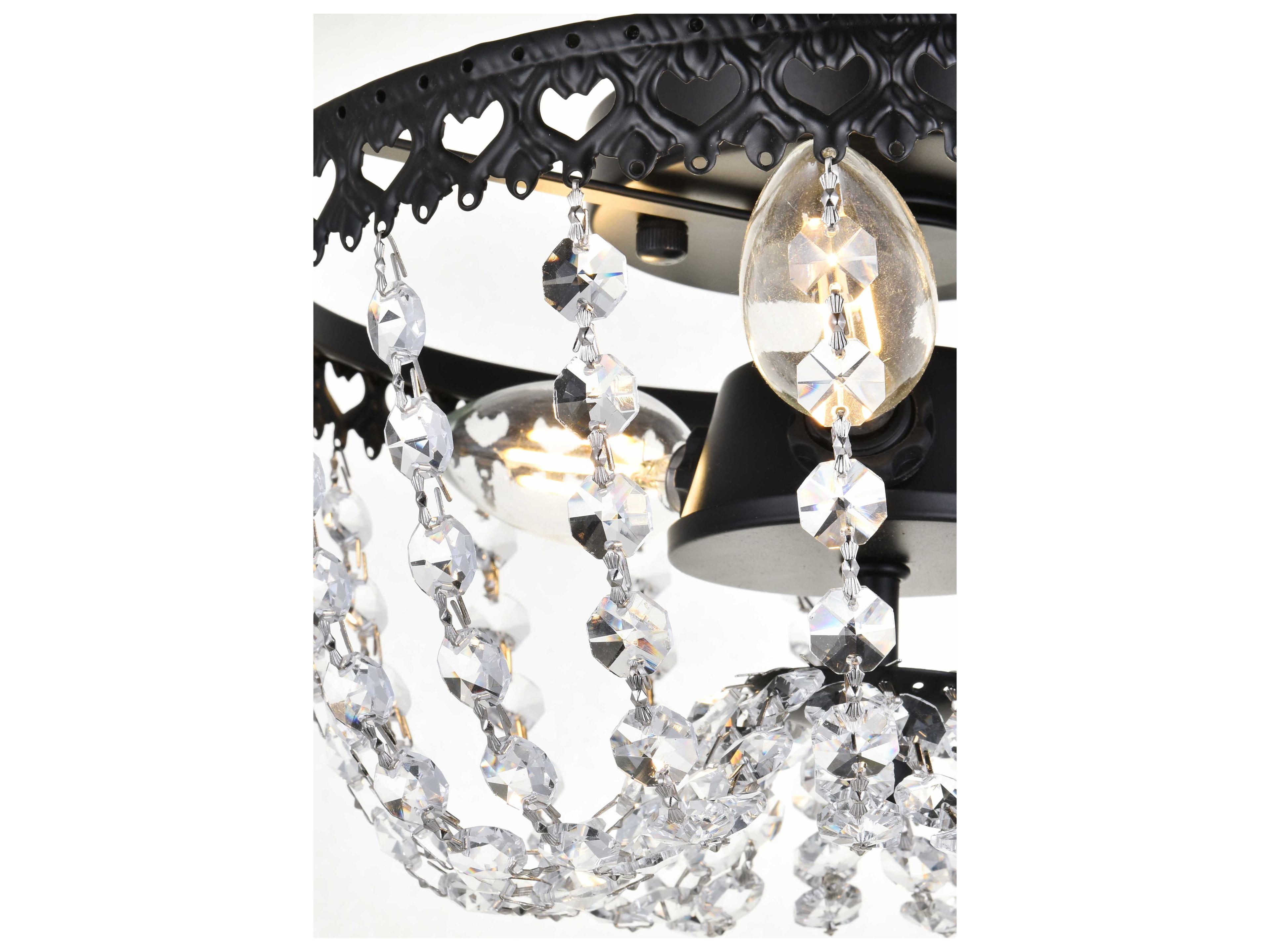 Elegant Lighting Kylie 3-Light Black Crystal Flush Mount