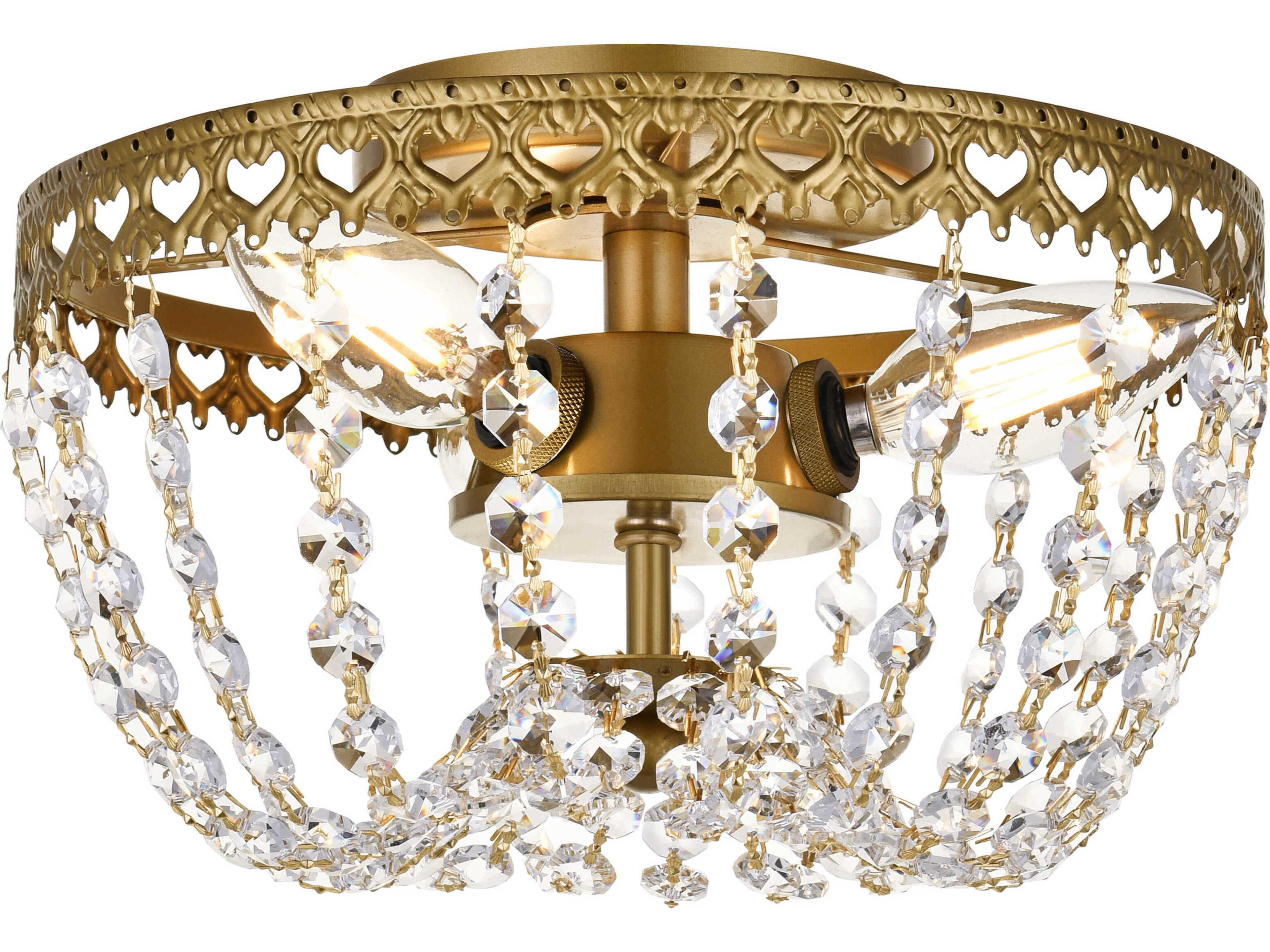 Kylie 3-Light Brass Crystal Flush Mount