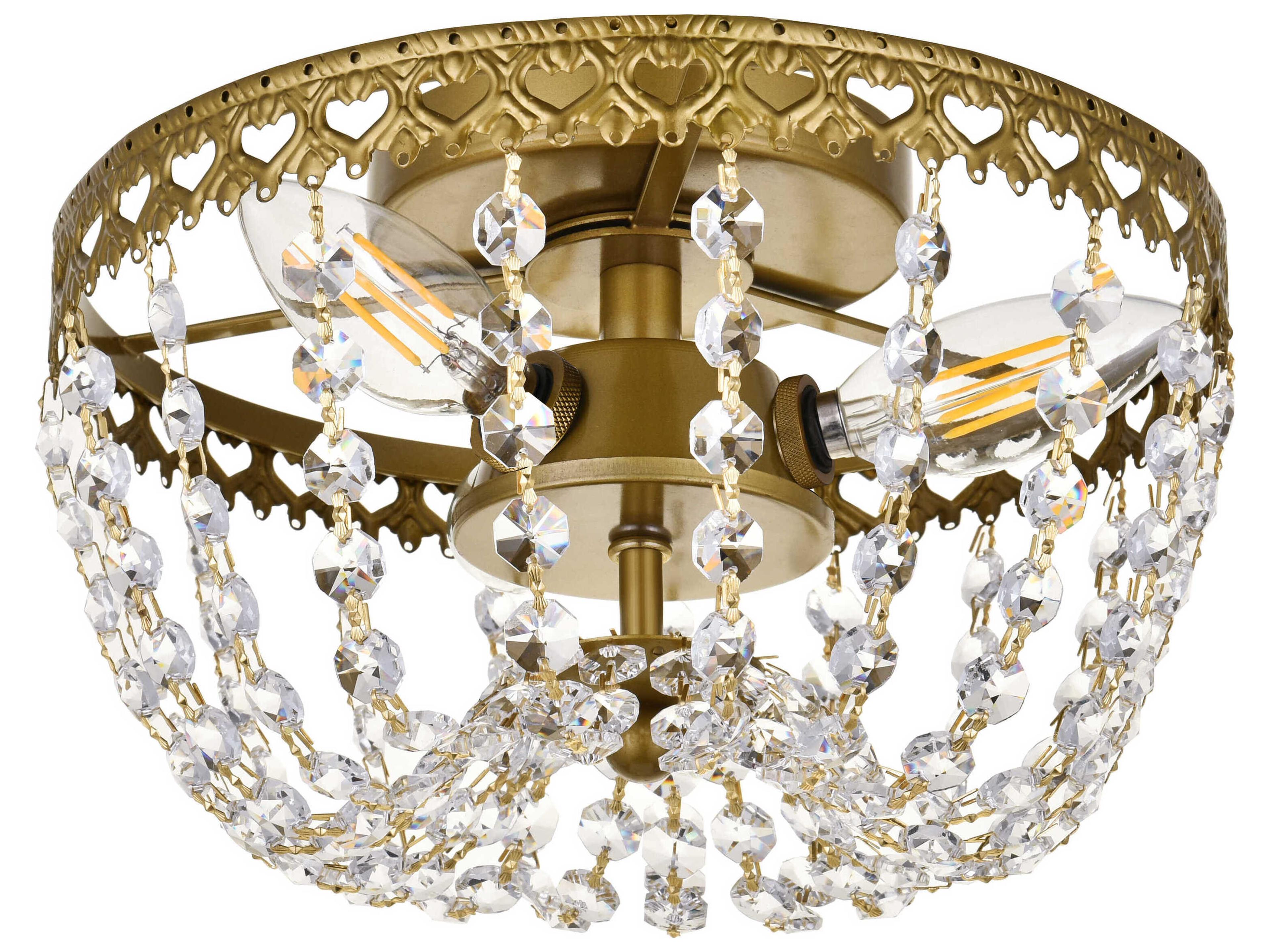 Elegant Lighting Kylie 3-Light Brass Crystal Flush Mount