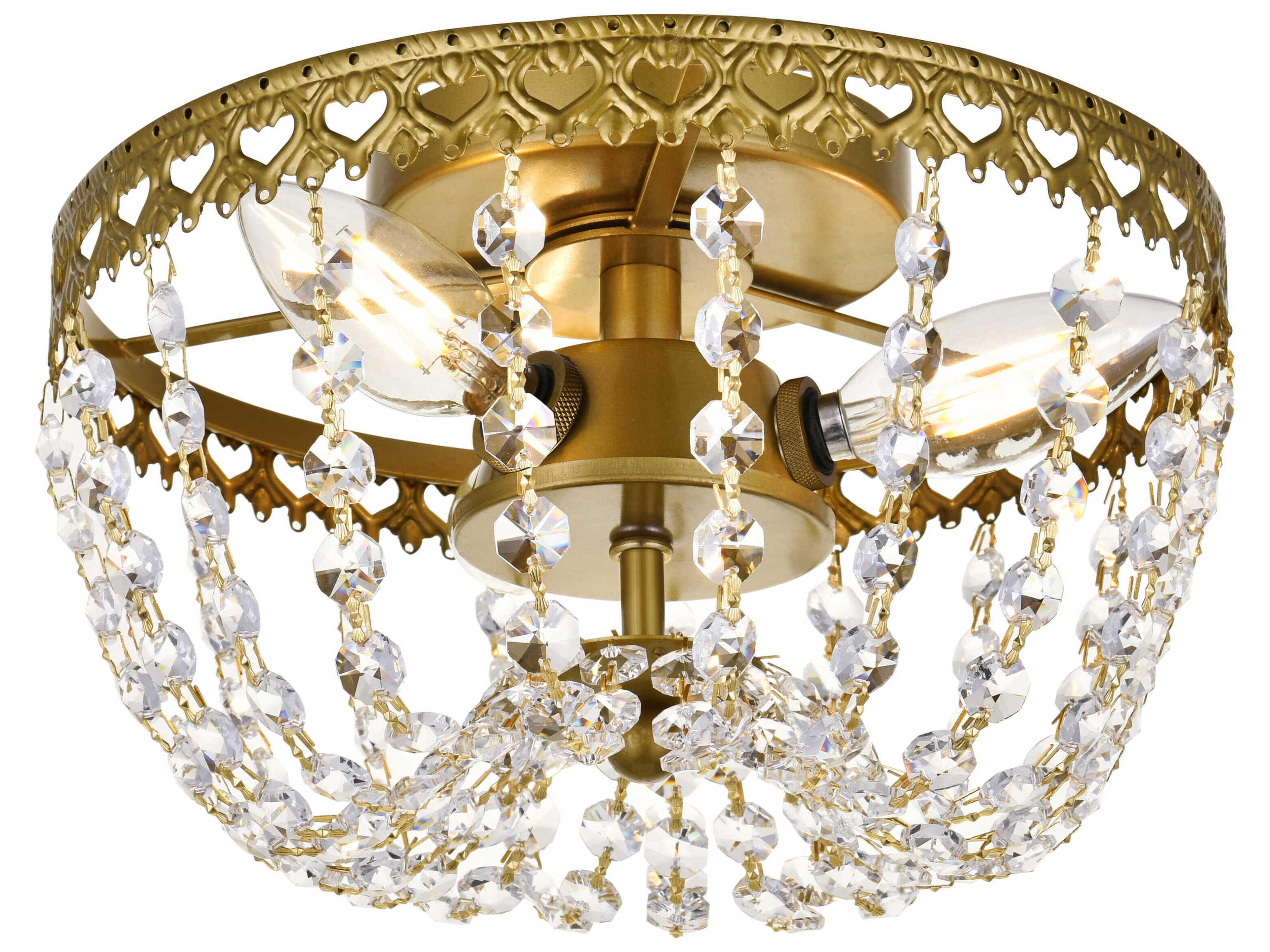 Elegant Lighting Kylie 3-Light Brass Crystal Flush Mount