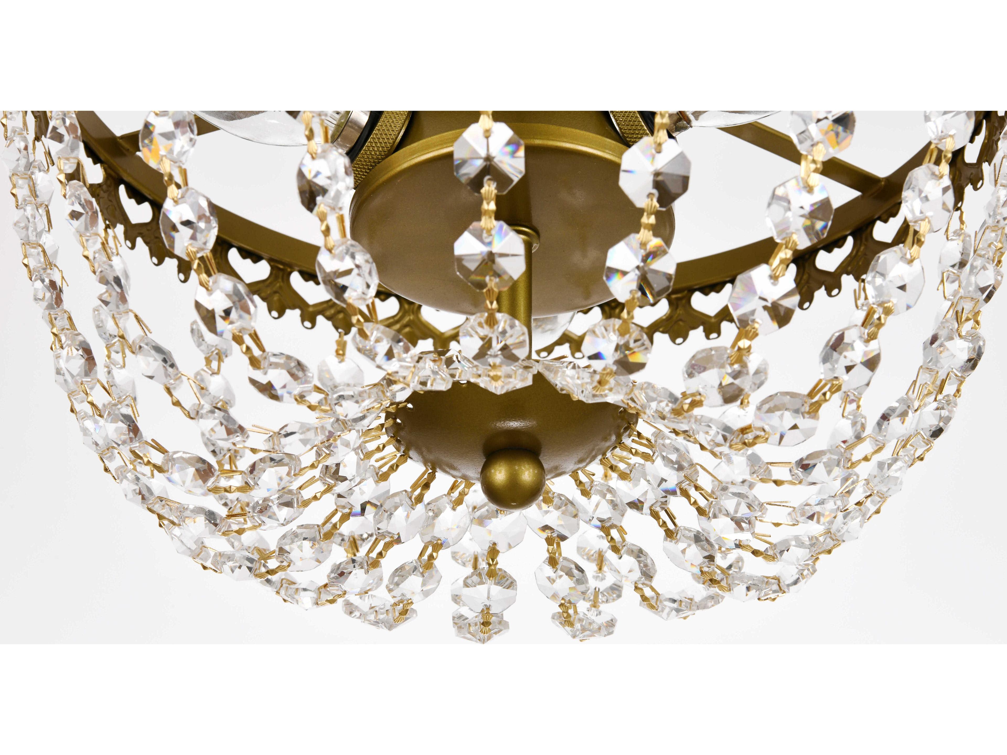Elegant Lighting Kylie 3-Light Brass Crystal Flush Mount