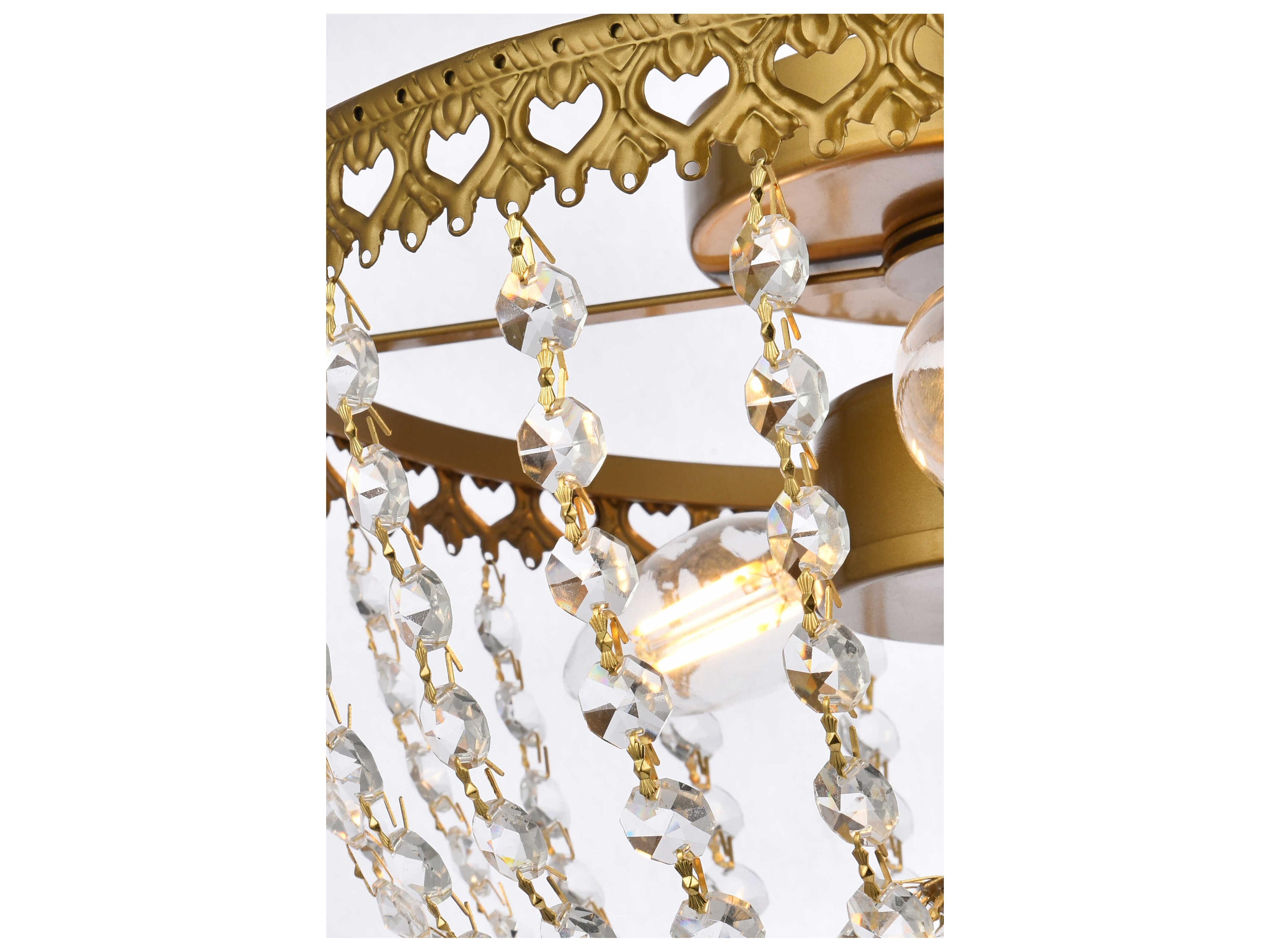 Elegant Lighting Kylie 3-Light Brass Crystal Flush Mount