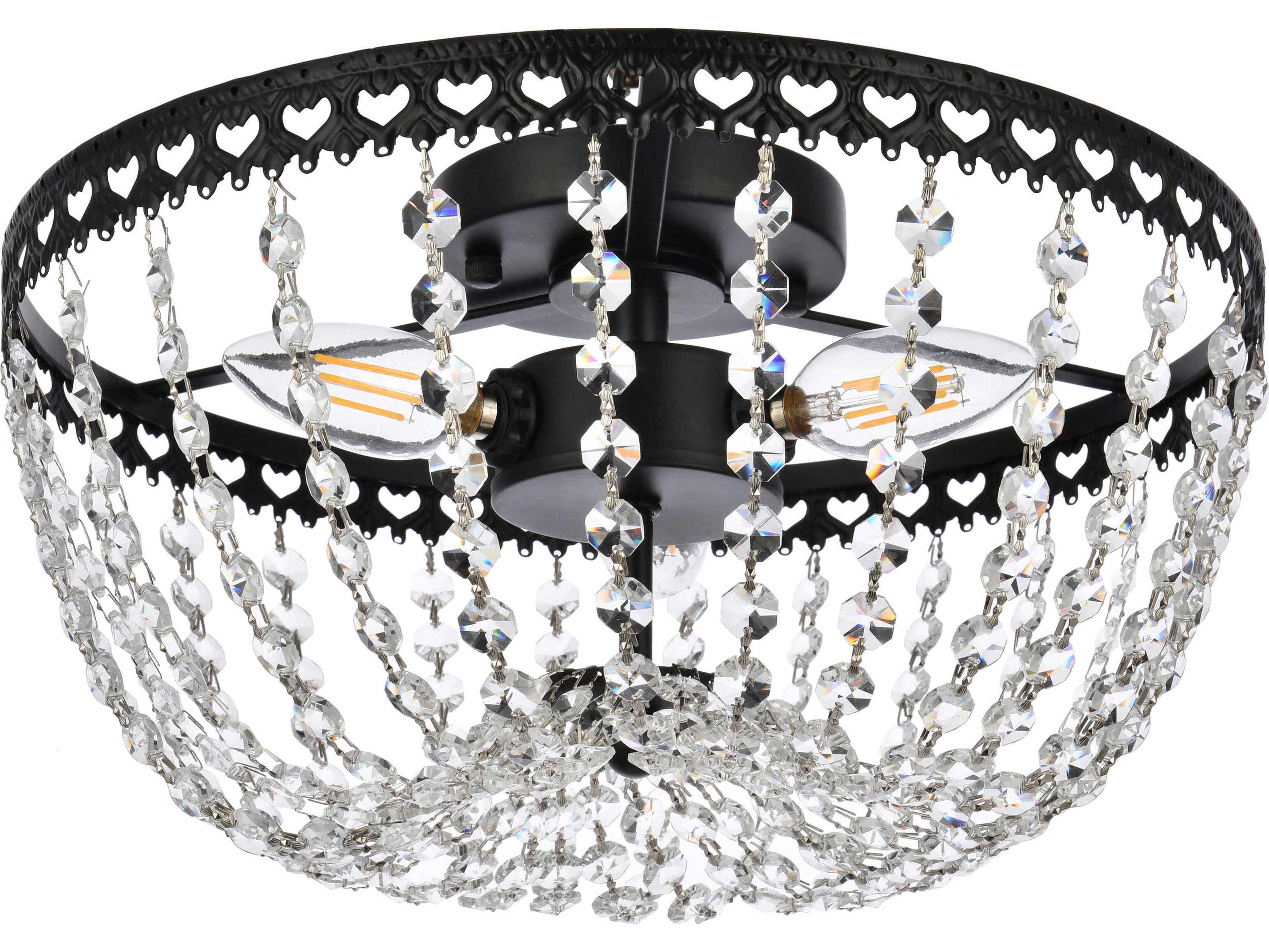 Elegant Lighting Kylie 3-Light Black Crystal Flush Mount