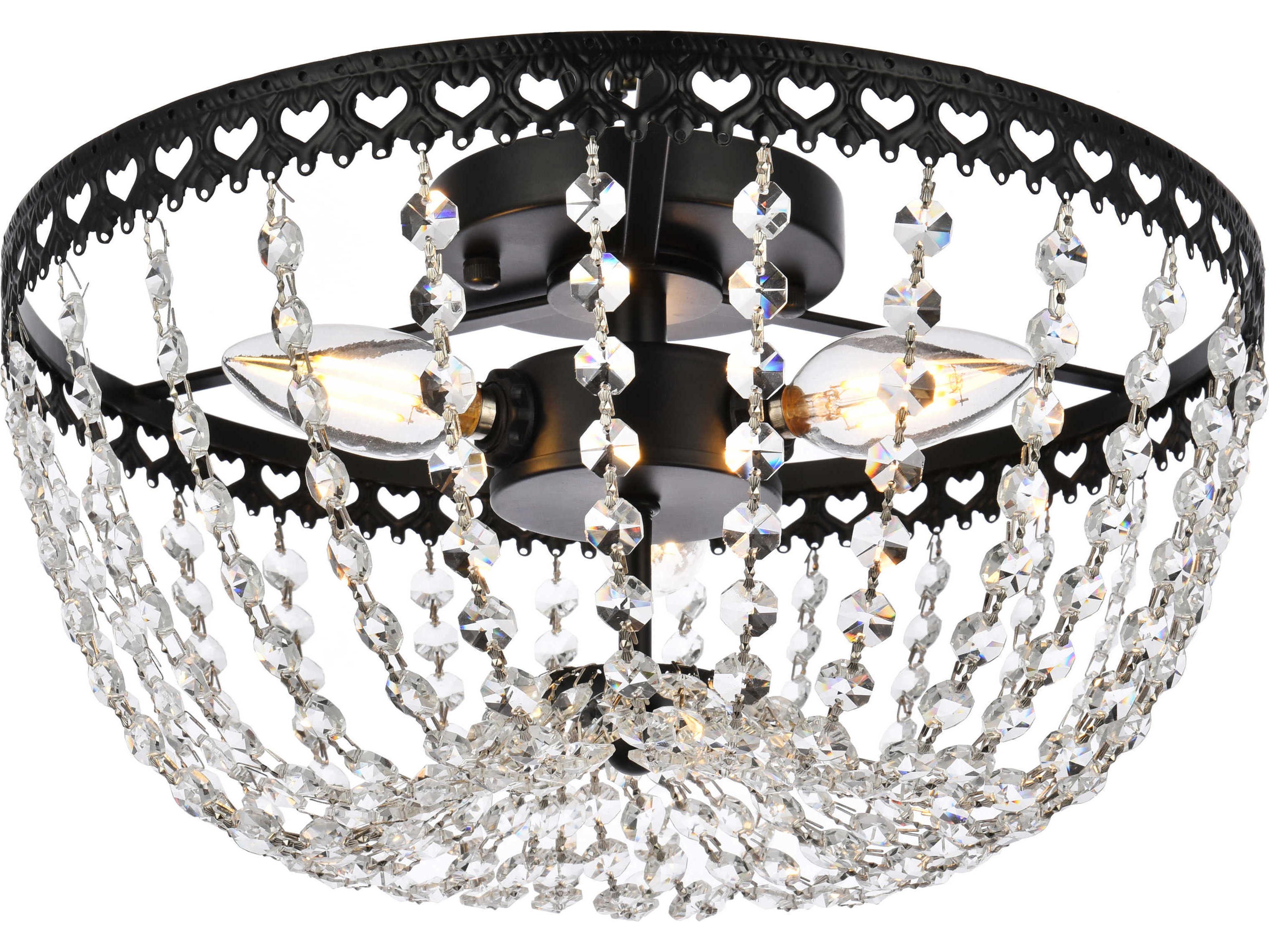 Elegant Lighting Kylie 3-Light Black Crystal Flush Mount